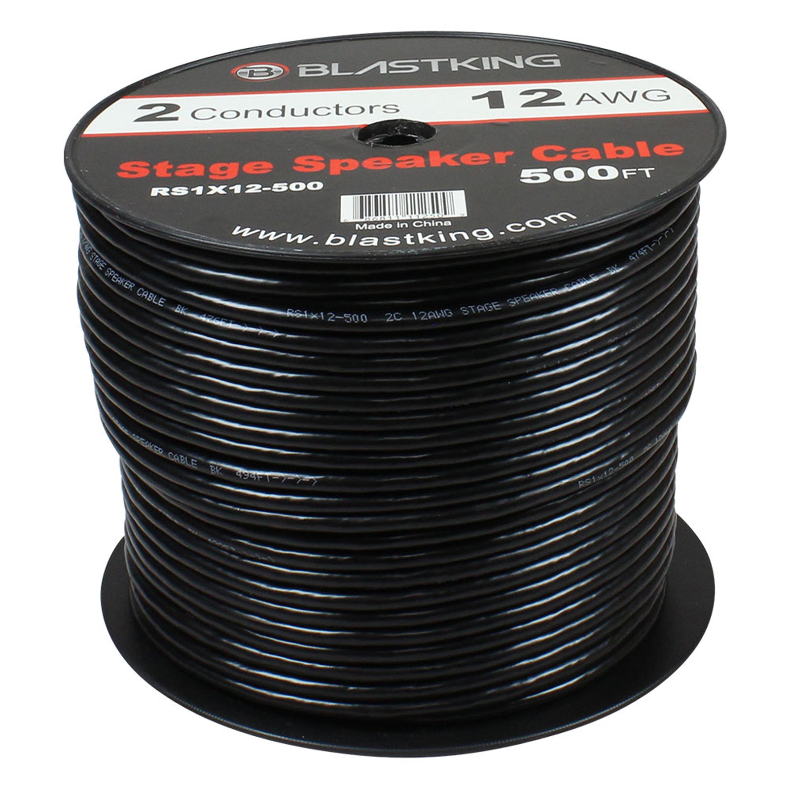 Blastking RS1X12 500 12 AWG 2 Conductor Speaker Cable 500 Ft - High-Quality Audio Cable for Home Theater, Studio, and Live Sound Systems