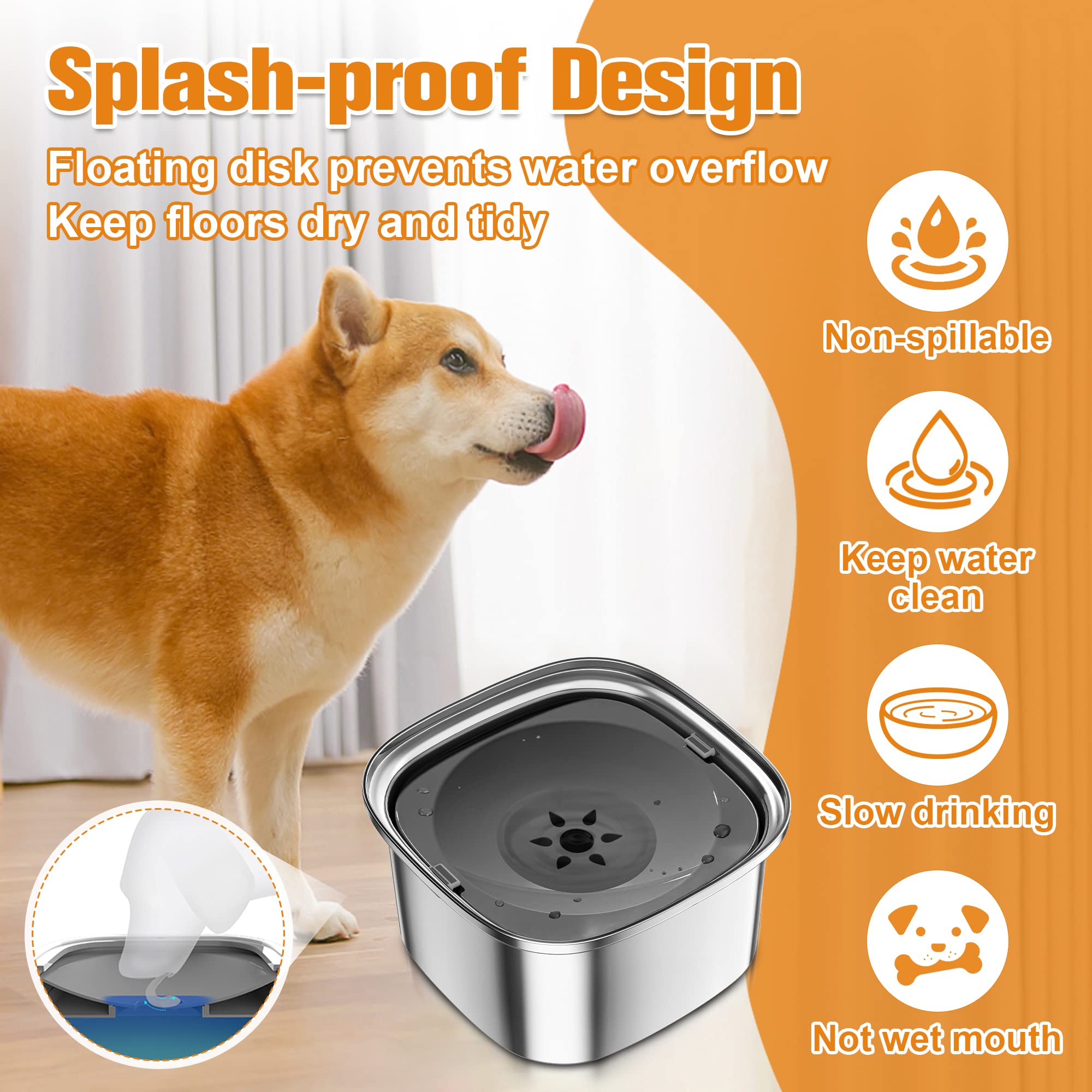 Decflow 3L Stainless Steel Slow Drinking Dog Bowl with Lid - No Spill Water Bowl for Large Dogs, Splash Proof Travel Pet Water Dispenser - Perfect for Car Rides, Outdoor Adventures & Messy Drinkers
