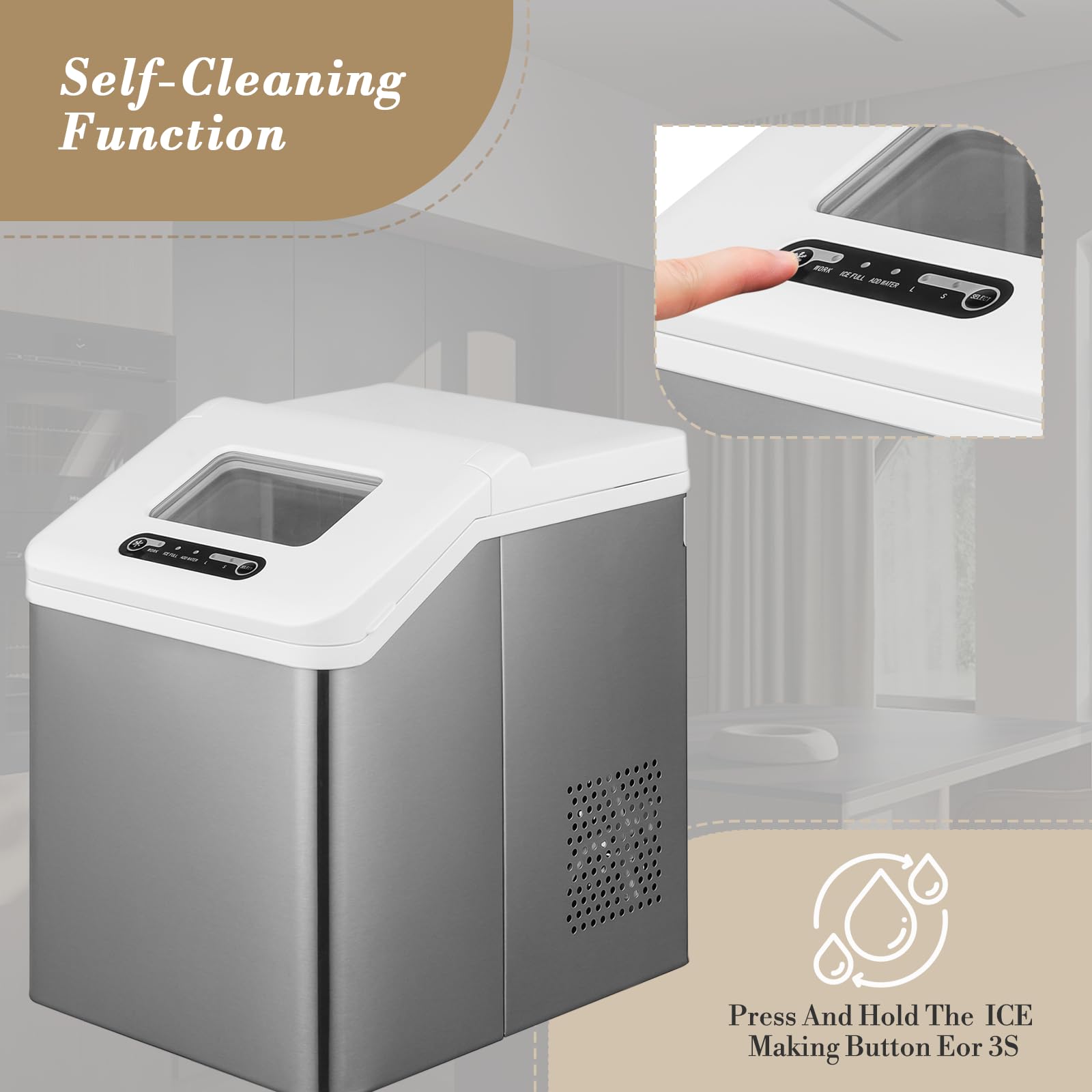 Portable Countertop Ice Maker - 32 Cubes in 20 Minutes, 33lbs Daily Output, Self-Cleaning with Ice Basket & Scoop - Compact Mini Ice Machine for Home, Kitchen, Office, Party, RV & Outdoor Camping - White