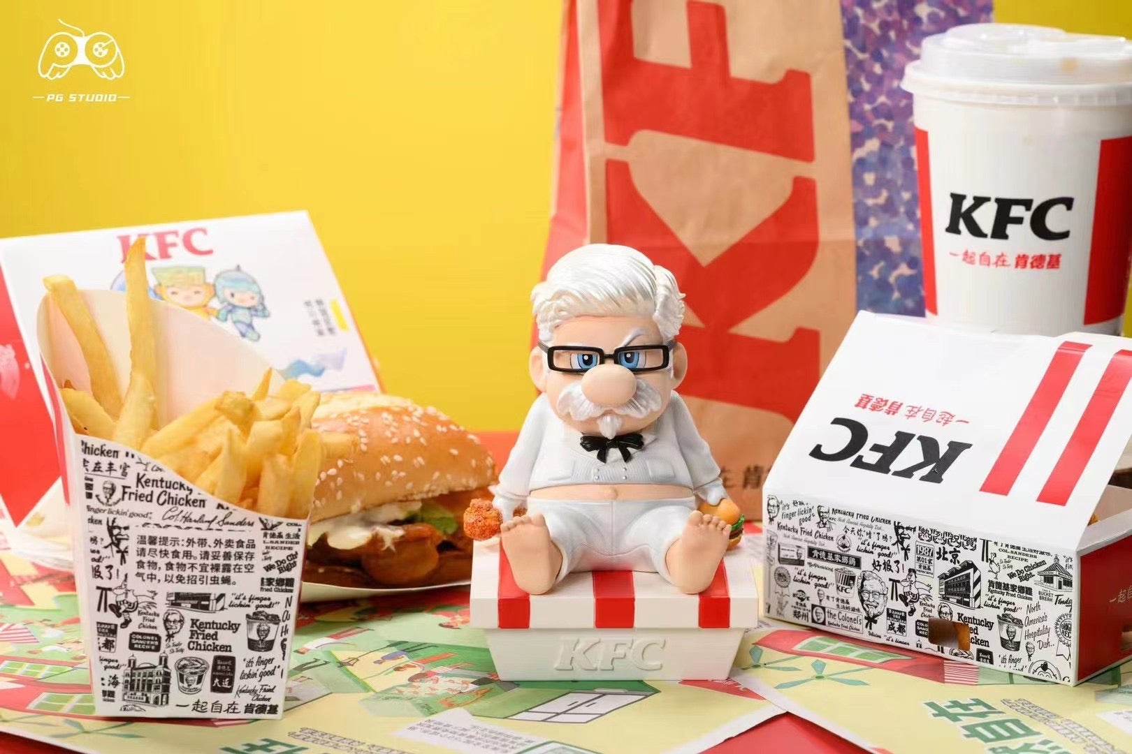 PG Studio McDonald's & KFC Mario Grandpa 2.0 Action Figure - Collectible Fast Food Character Toy for Gamers & Anime Fans - Perfect for Display, Gifts, and Themed Parties