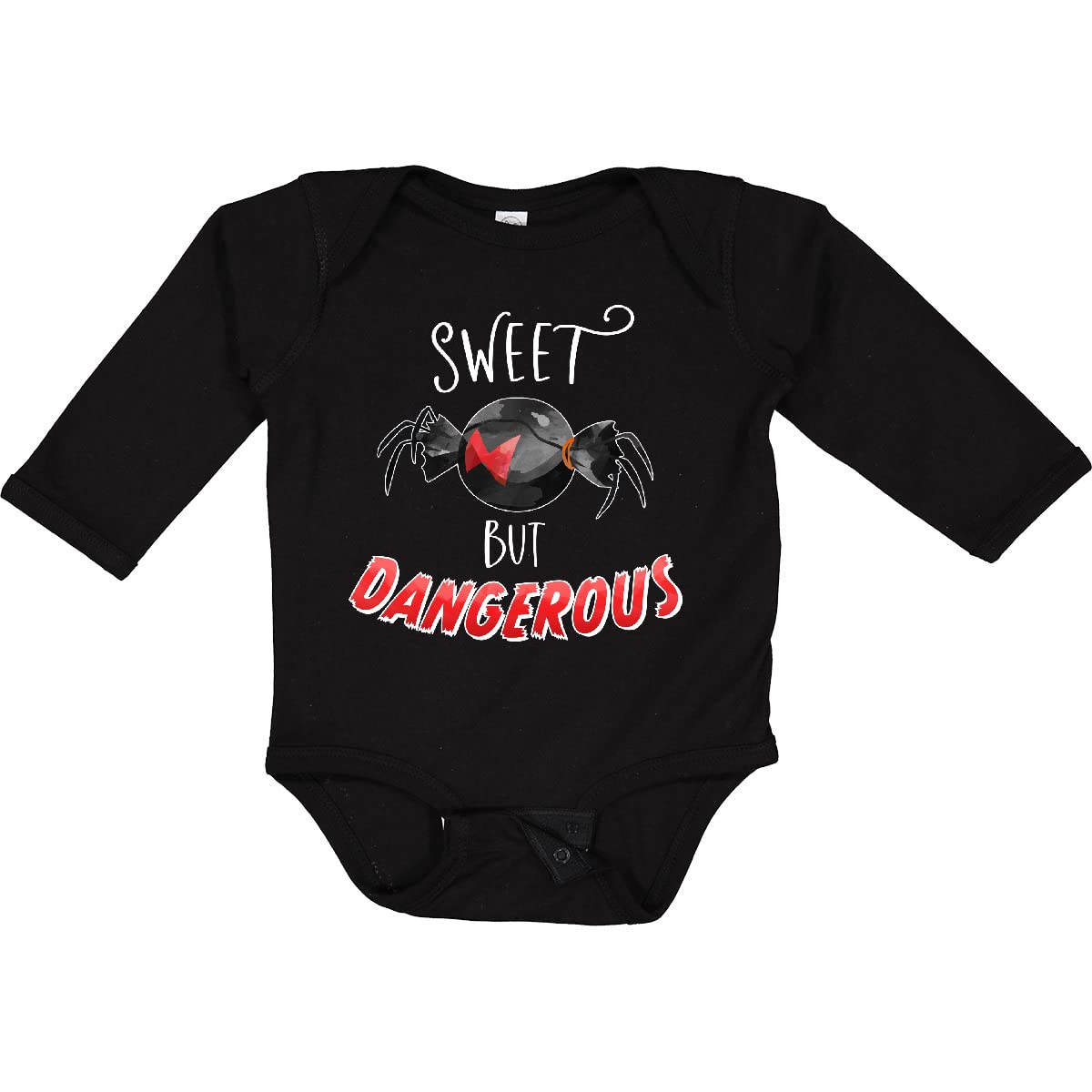 Inktastic Sweet But Dangerous Black Widow Spider Candy Print Long Sleeve Baby Bodysuit - Halloween Costume, Gothic Outfit & Cute Spider Lover Gift