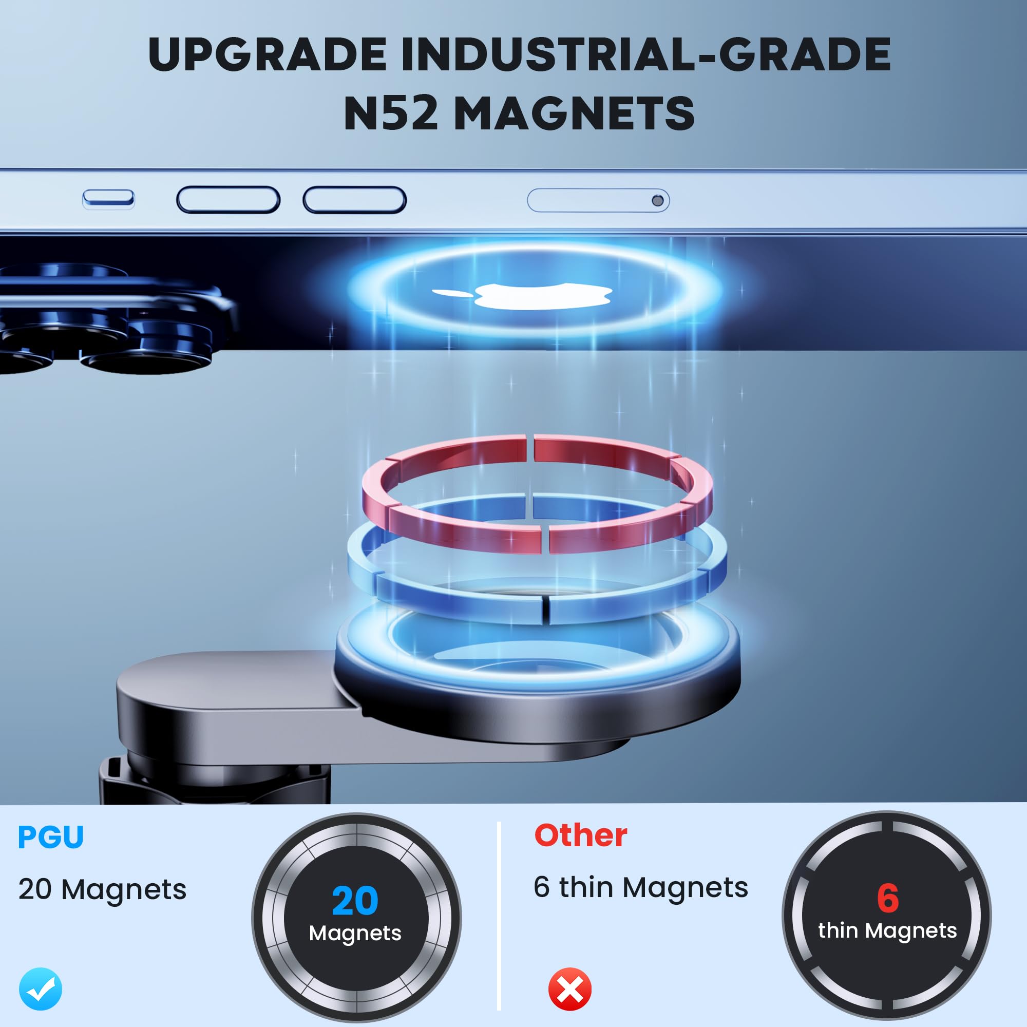 PGU Magsafe Car Mount with Strong Magnets - Hands-Free iPhone Holder for Car Vent - Perfect for iPhone 14/13/12 Pro Max