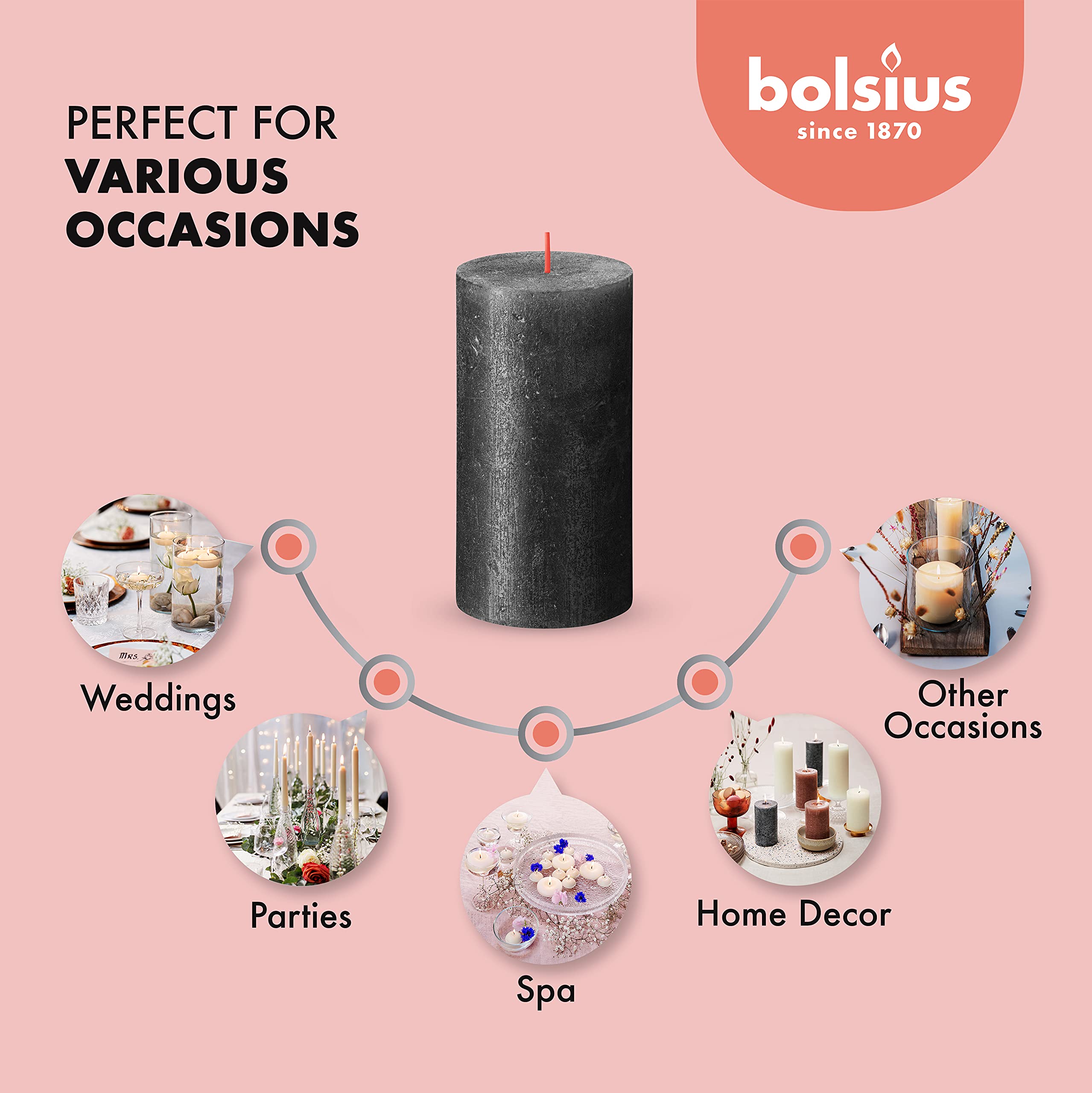 BOLSIUS Anthracite Black Shimmer Metallic Pillar Candles 4 Pack - 2.75 x 5 Inches - Unscented Dripless 60-Hour Burn Time - Premium European Quality Plant-Based Wax Candles for Wedding, Dinner Party, Holiday & Home Decor