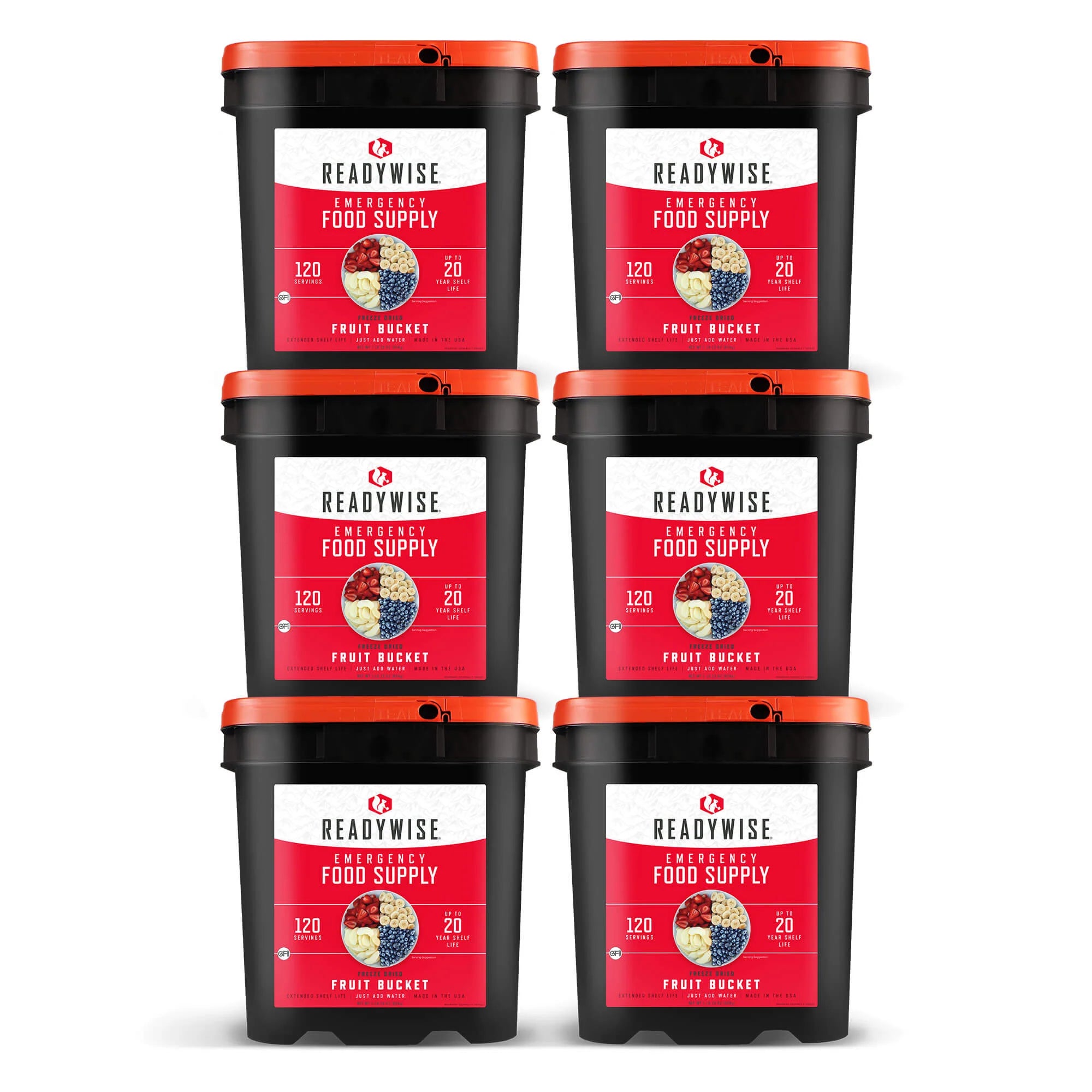 ReadyWise 120 Serving Emergency Food Supply - Freeze Dried Fruit Bucket (12 Pack) | Long Shelf Life Survival Food for Camping, Hiking & Emergency Preparedness