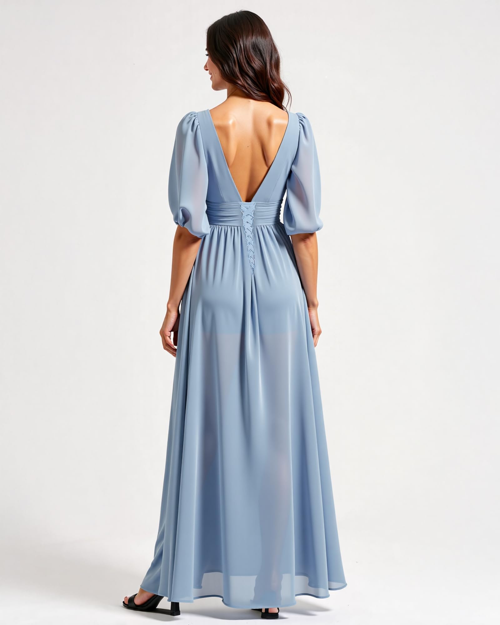 JAEDEN Elegant Chiffon Bridesmaid Dresses 2025 - Long V-Neck Half Sleeve Formal Gown for Weddings, Parties & Special Occasions