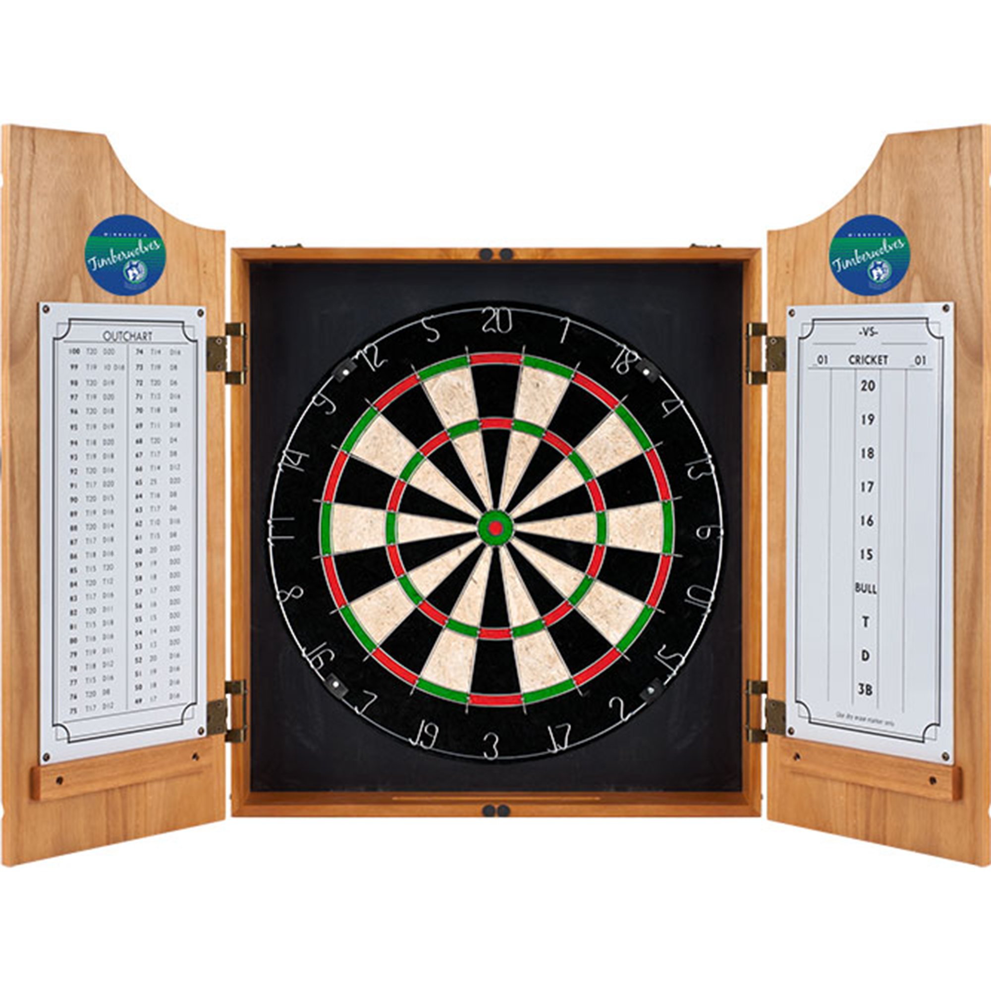 Minnesota Timberwolves NBA Wooden Dartboard Cabinet - Official Brown Basketball Dart Board for Game Room, Man Cave & Sports Bar Decor