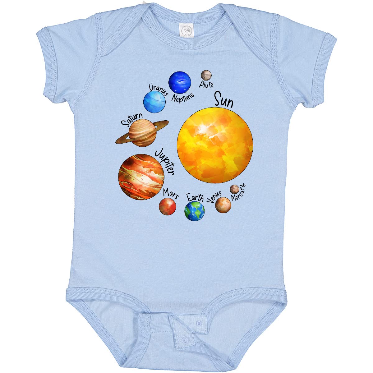 Inktastic Sun and Planets Baby Bodysuit - Cute Solar System Design with Pluto - Perfect for Astronomy Lovers & Space-Themed Baby Outfits