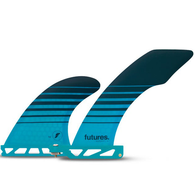 Futures HATCHET 2+1 Surfboard Fin Set - High Performance Teal Stripes Design for Shortboards & Fish Surfboards - Perfect for Small Waves and Beach Breaks