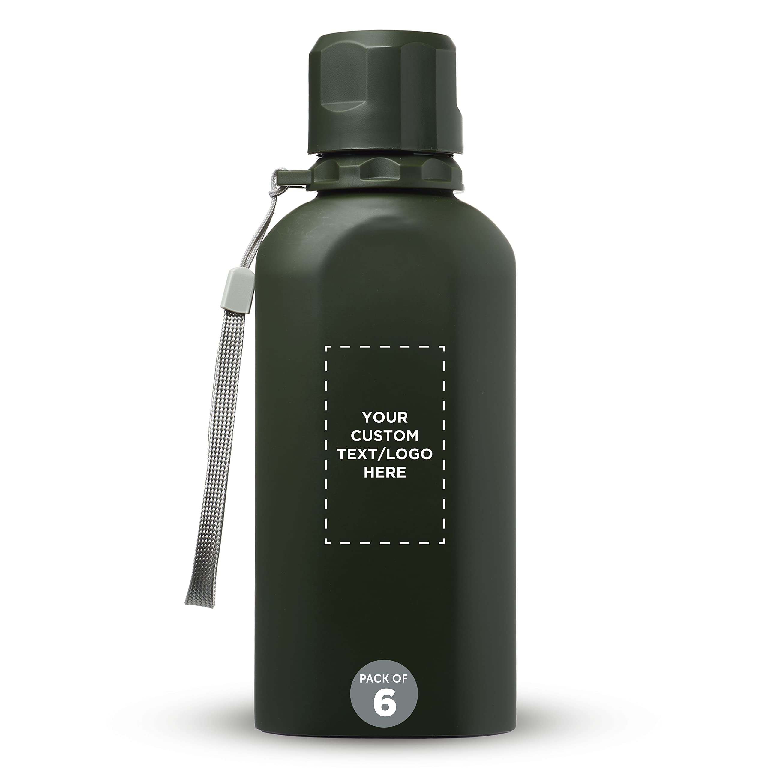 Customized 23 oz Stainless Steel Water Bottles Set of 6 - Reusable Insulated Cadet Bottles for Gym, Hiking, Cycling & School - Bulk Personalized Army Green Water Bottles - Perfect for Sports, Outdoor Activities & Daily Hydration