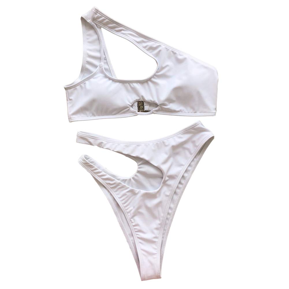 GLOA Women's Solid Color One Shoulder Padded Bikini Set - Hollow Out Briefs Two-Piece Swimsuits for Beach, Pool & Summer Vacation