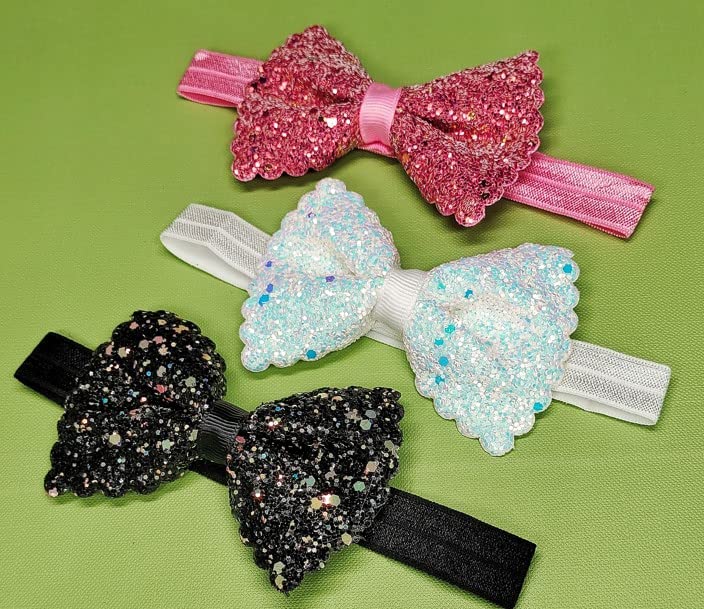 RedChimes Glitter Bow Hair Bands for Baby Girls & Kids – Stylish Hair Accessories (3-Pack, Style-8) – Perfect for Parties, Holidays & Everyday Wear