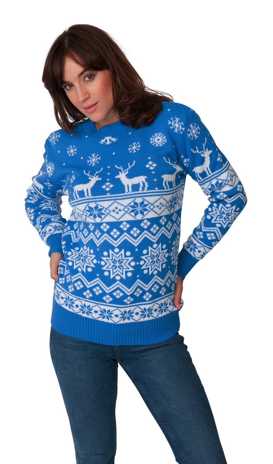 Santa Fairisle Christmas Sweater for Men & Women - Unisex Nordic Blue Holiday Party Jumper - Sizes S-4XL - Perfect for Xmas Parties, Family Gatherings & Festive Photos
