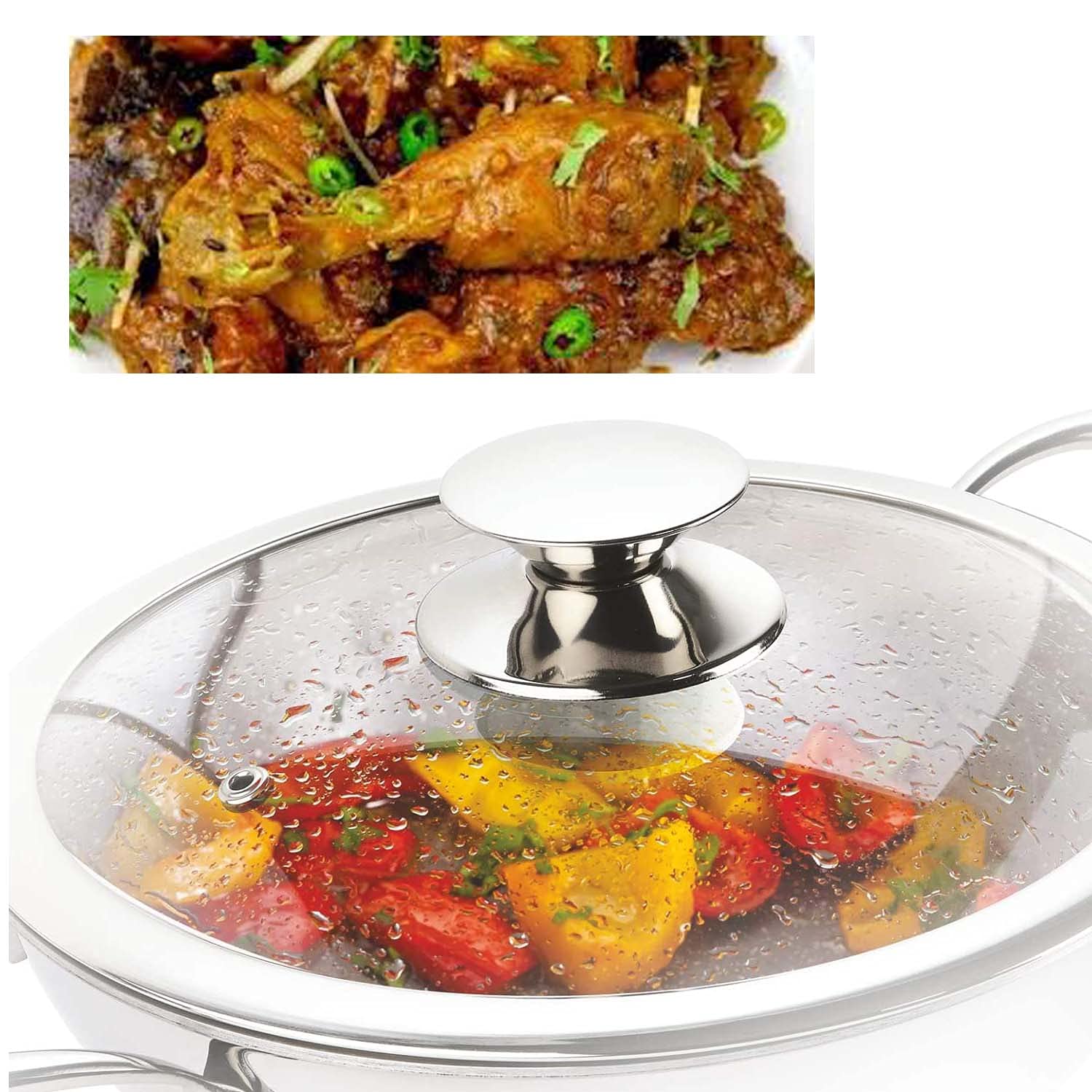 Premium Triply Stainless Steel Deep Kadhai Cookware with Glass Lid - 5L Heavy Duty Indian Wok Pan for Stir Frying, Deep Frying & Curry Making - Ideal for Home Cooking, Restaurant Use & Outdoor Camping