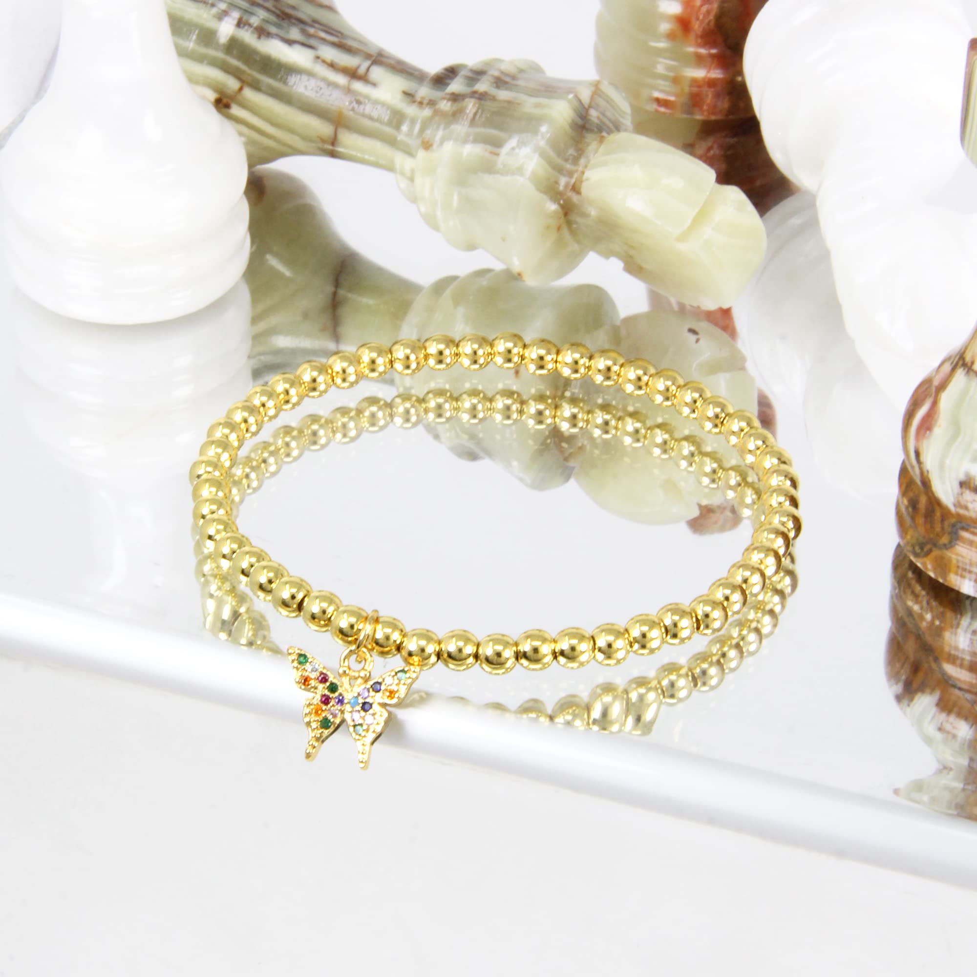 Elegant Gold & Silver Stainless Steel 4mm Bead Ball Stretchable Elastic Bracelet for Women - Perfect for Daily Wear, Parties & Gifts