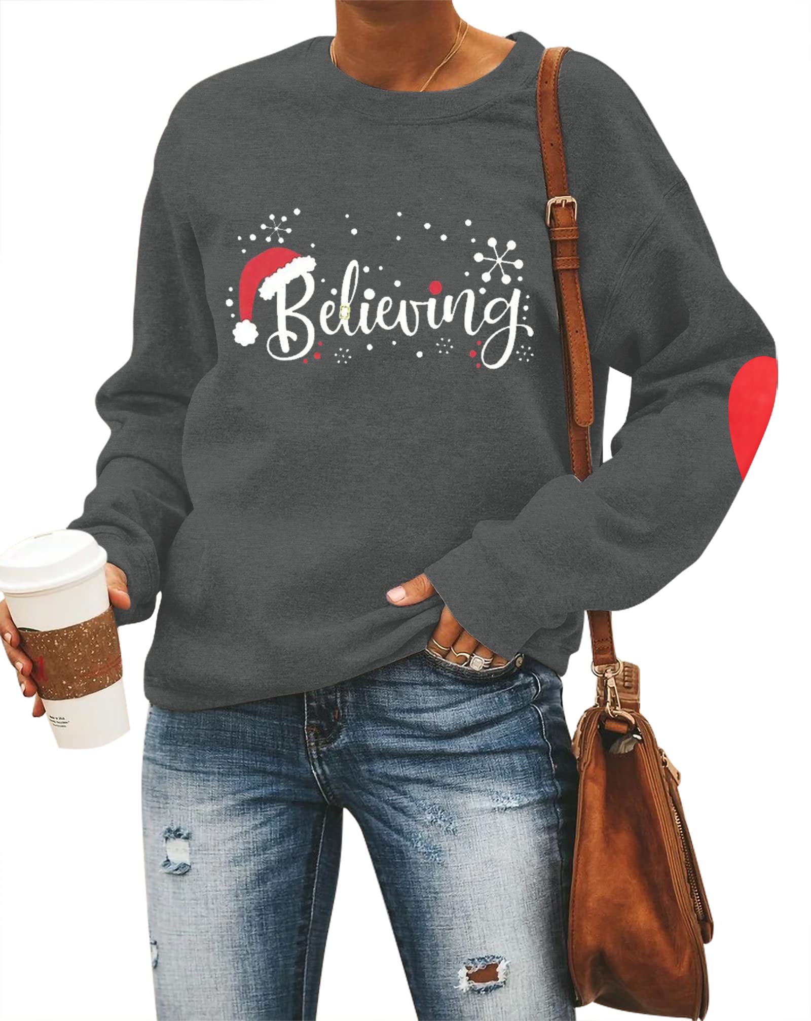 BLANCHES Believe Christmas Sweatshirt for Women - Cozy Merry Christmas Long Sleeve Holiday T-Shirt | Perfect for Xmas Parties, Family Gatherings & Winter Outfits