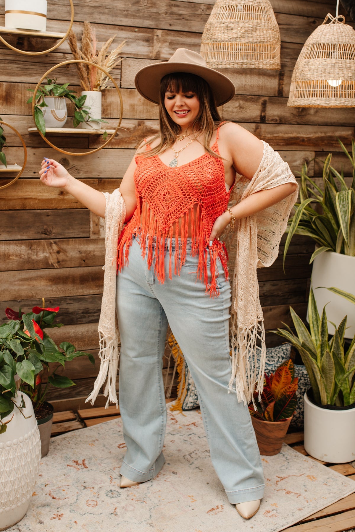 Orange Festival Fringe Tank Top - Women's Boho Party Outfit for Music Festivals & Summer Beach Vacations