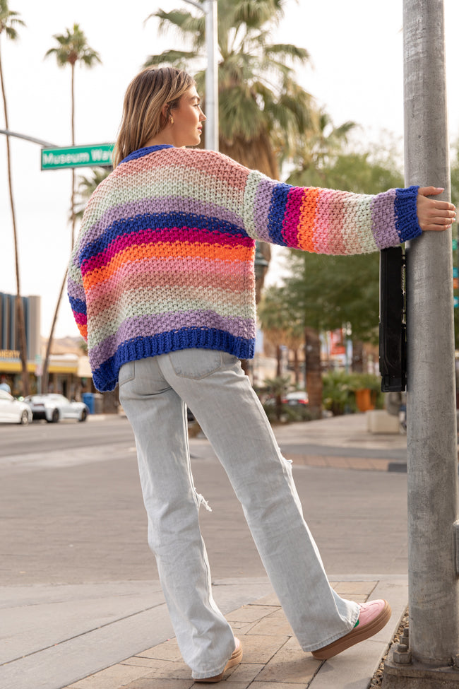 Forgot You Existed Navy Multi Striped Cardigan - Women's Casual Knit Sweater | Perfect for Fall Layering & Cozy Winter Outfits