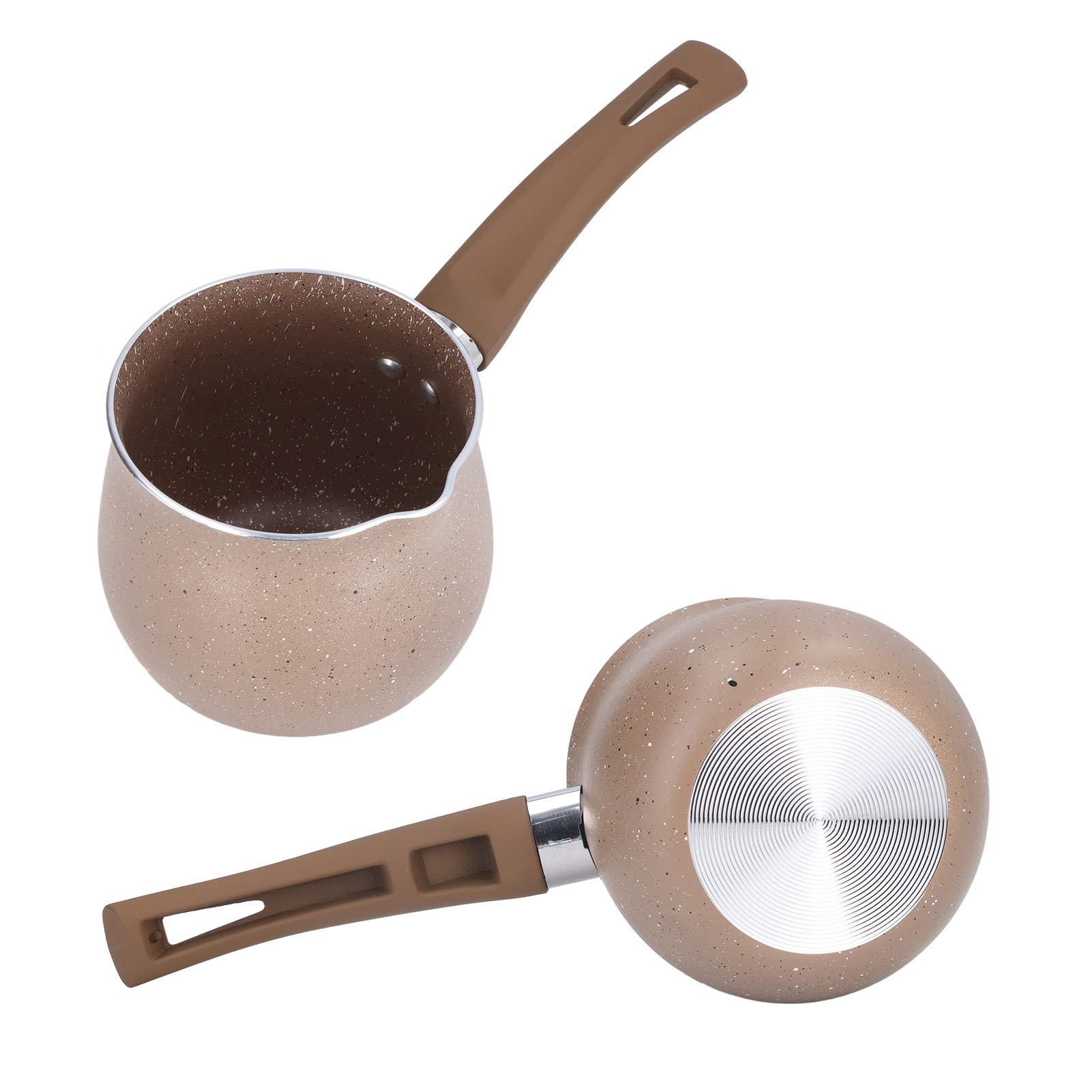 HEEPDD 10cm Mini Milk Pot - Nonstick Small Butter & Sugar Melting Pot with Pour Spout - Perfect for Melting Butter, Steaming Milk, Frothing & Latte Art - Ideal for Coffee, Baking & Kitchen Use (Brown)