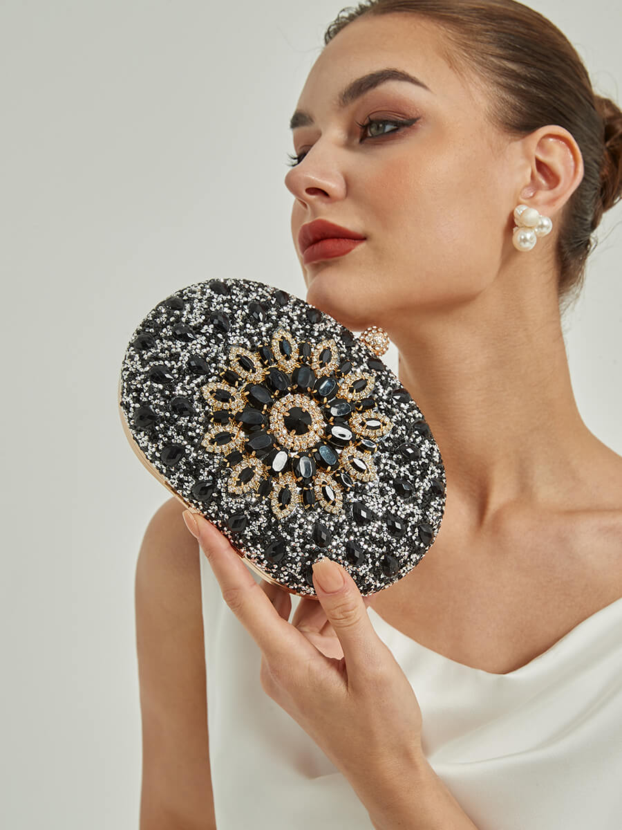 Elegant Black Artificial Diamond Evening Clutch Bag for Women - Perfect for Prom, Wedding & Formal Events