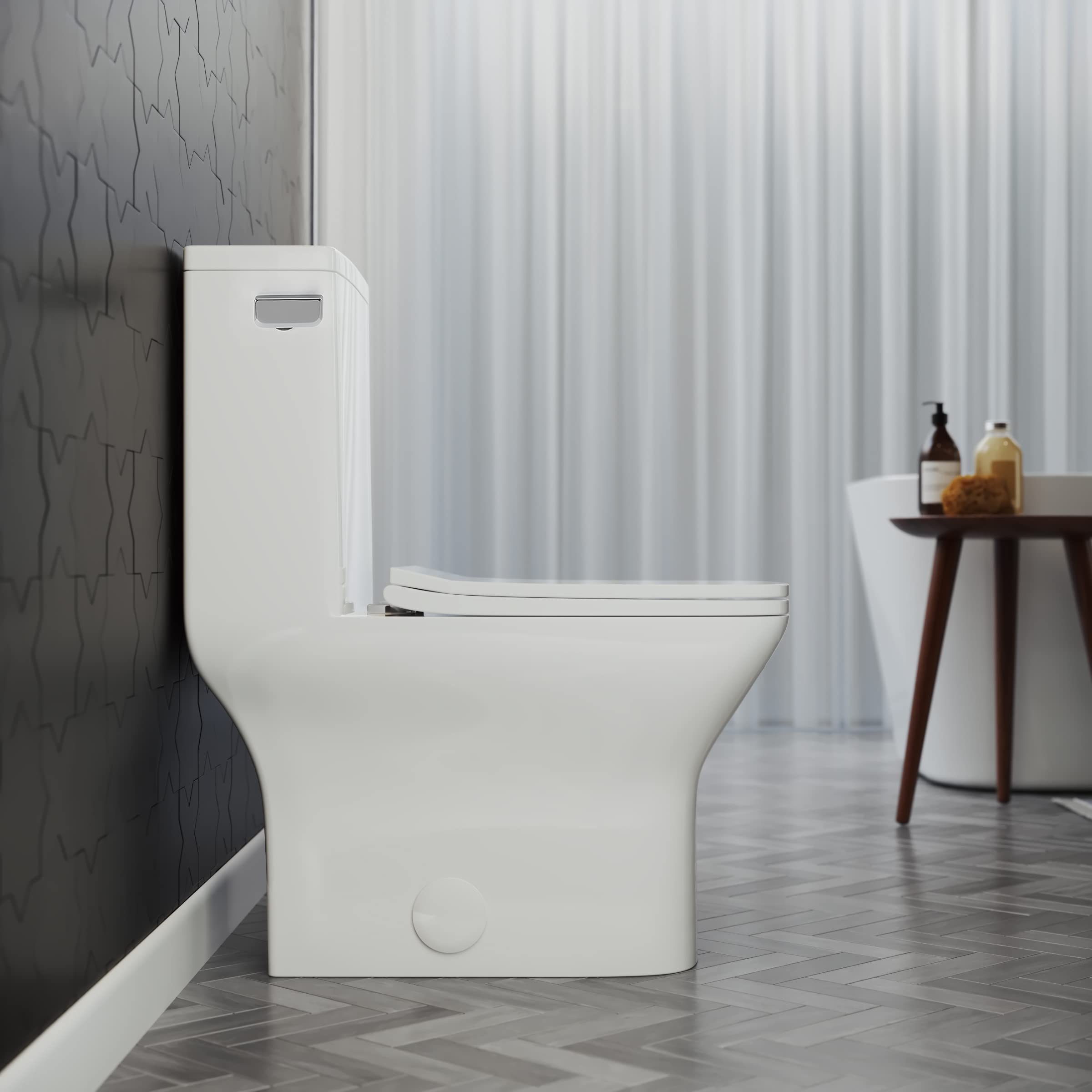 Carre One-Piece Square Toilet Left Side Flush Handle 1.28 GPF Water Efficient Toilet - Perfect for Modern Bathrooms & Small Spaces