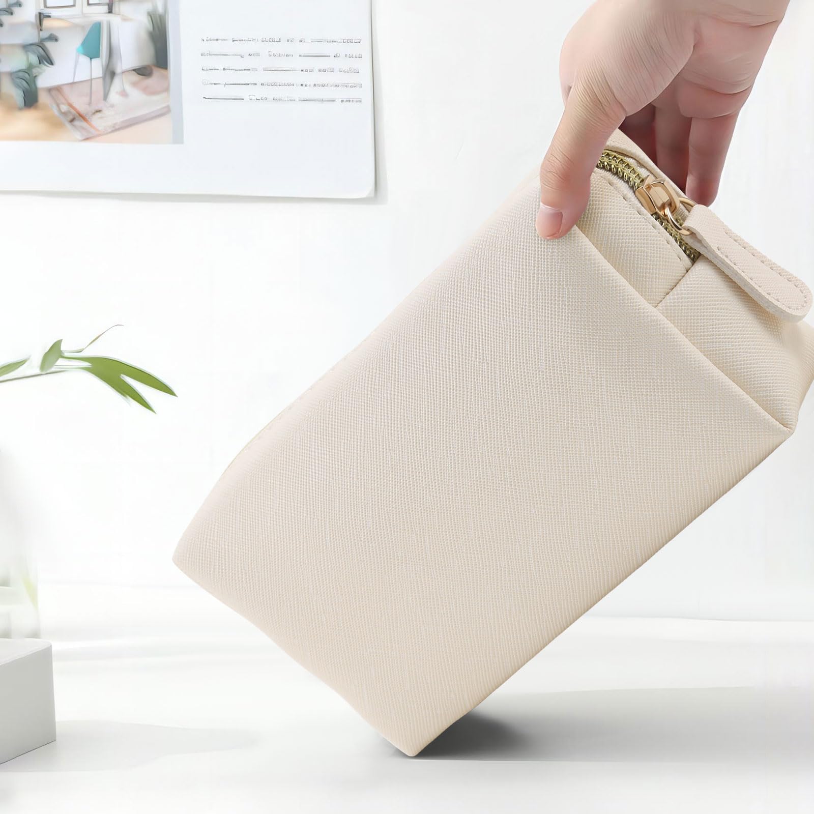 Premium Leather Makeup Bag for Women - Travel Cosmetic Organizer with Zipper, Portable Small Toiletry Pouch for Purse | Perfect for Travel, Gym & Daily Essentials Storage