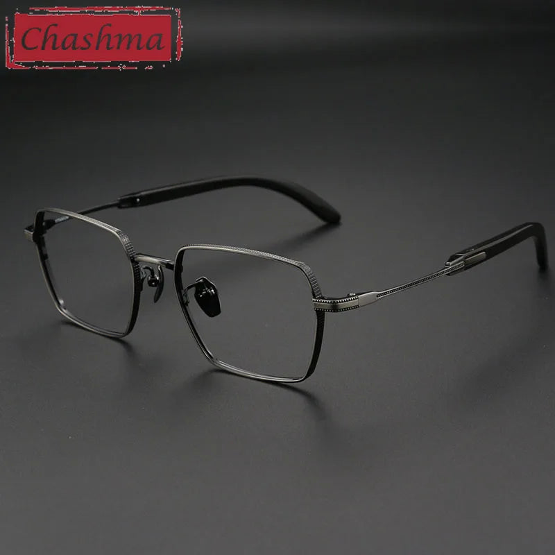 Stylish Men's Full Rim Square Titanium Eyeglasses Frame 2328 with Horn Temples - Lightweight Durable Glasses for Work, Reading & Fashion