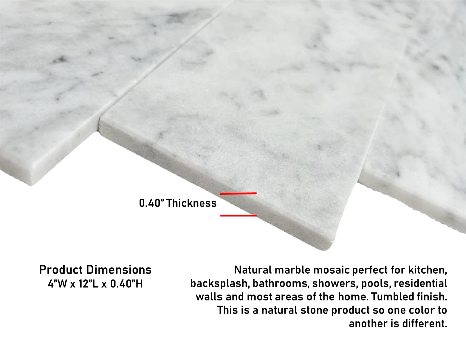 Premium Carrara Italian Bianco Carrara Marble 4x12 Subway Tile - Honed Finish for Kitchen Backsplash, Bathroom Walls & Shower - Floor & Wall Tile (Box of 30) - Elegant Home & Commercial Renovation Solution
