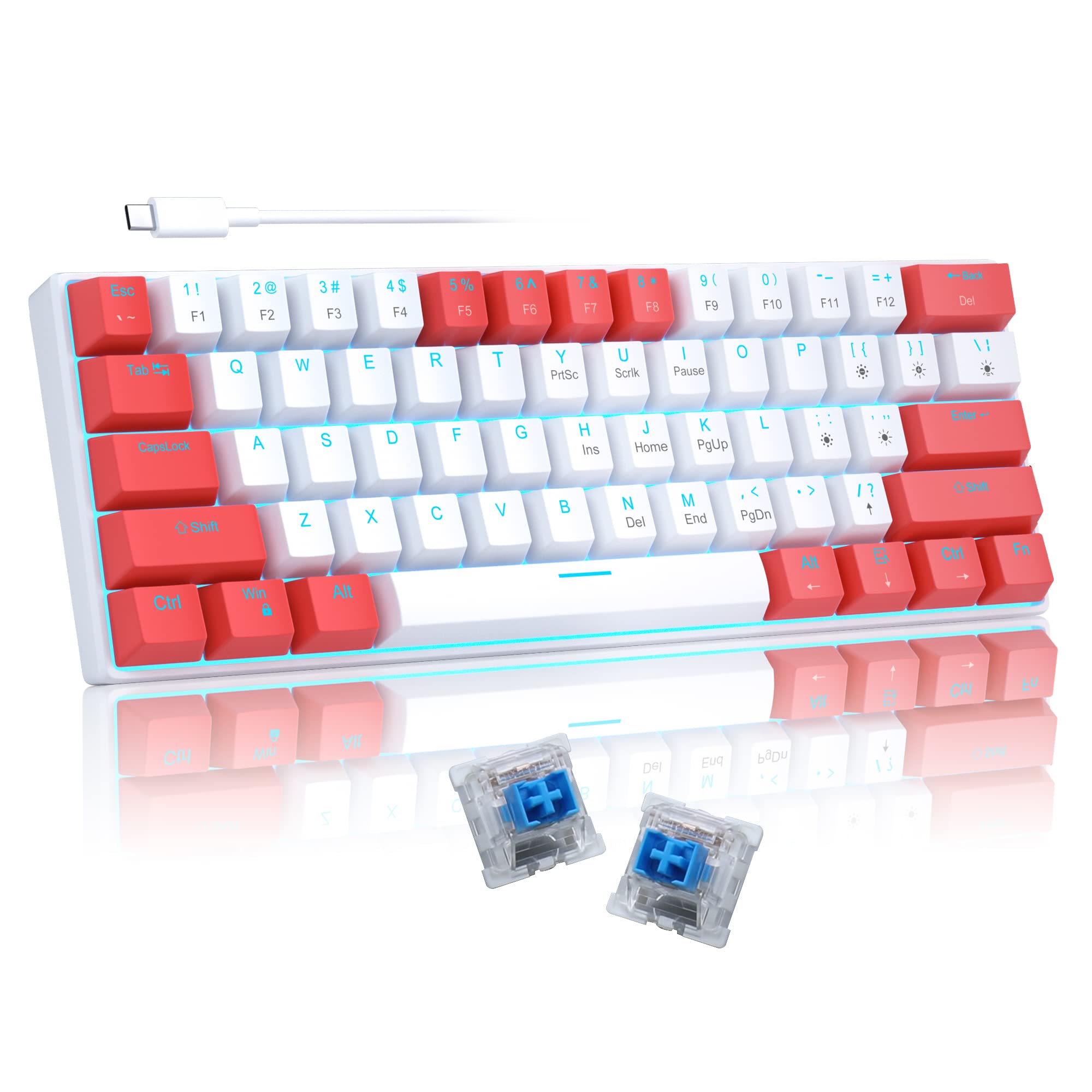 60% Mechanical Gaming Keyboard with Blue Switches & RGB Backlit for PC/Mac Gaming