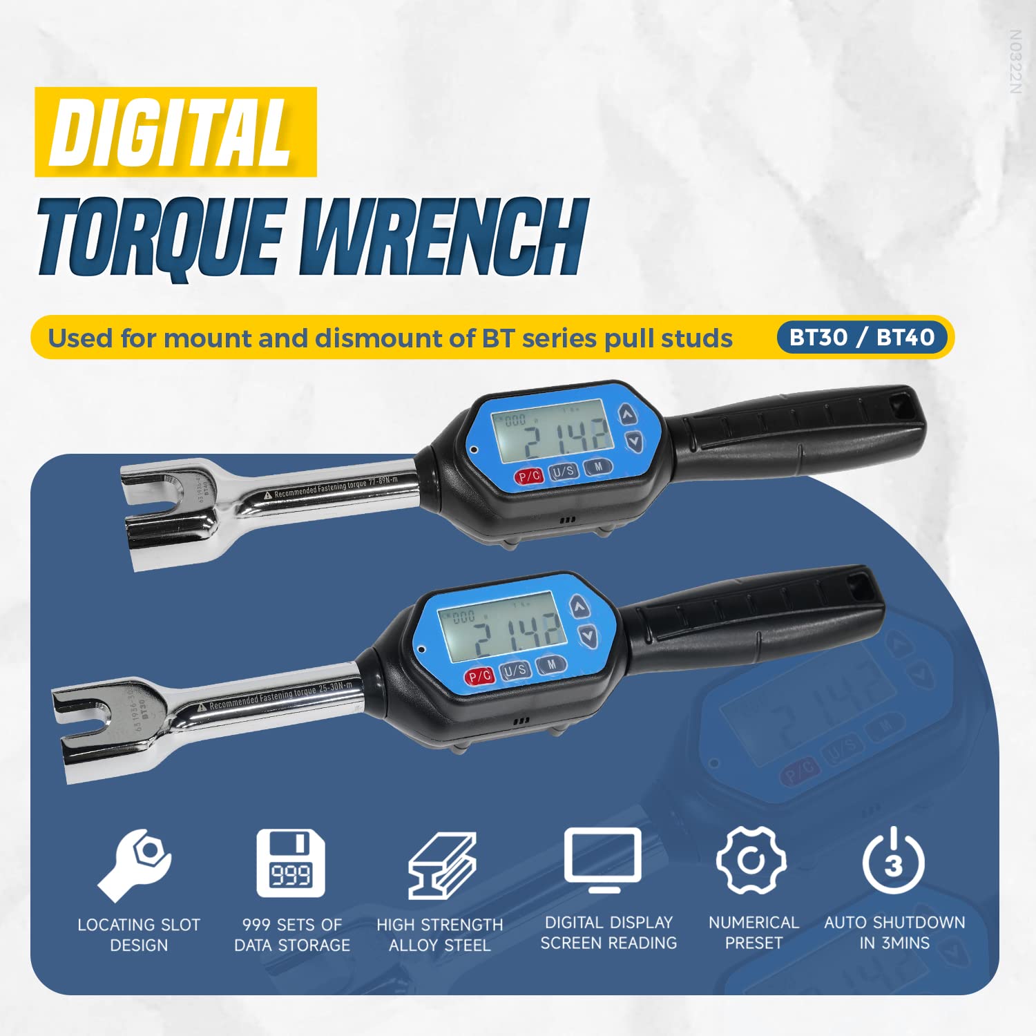 ZAC Digital Torque Wrench (77-89 N·m) - Preset Value Electronic Torque Spanner with Audible & Visual Alarm for M16 BT40 Pull Studs - Perfect for CNC Machine Maintenance and Industrial Tool Calibration