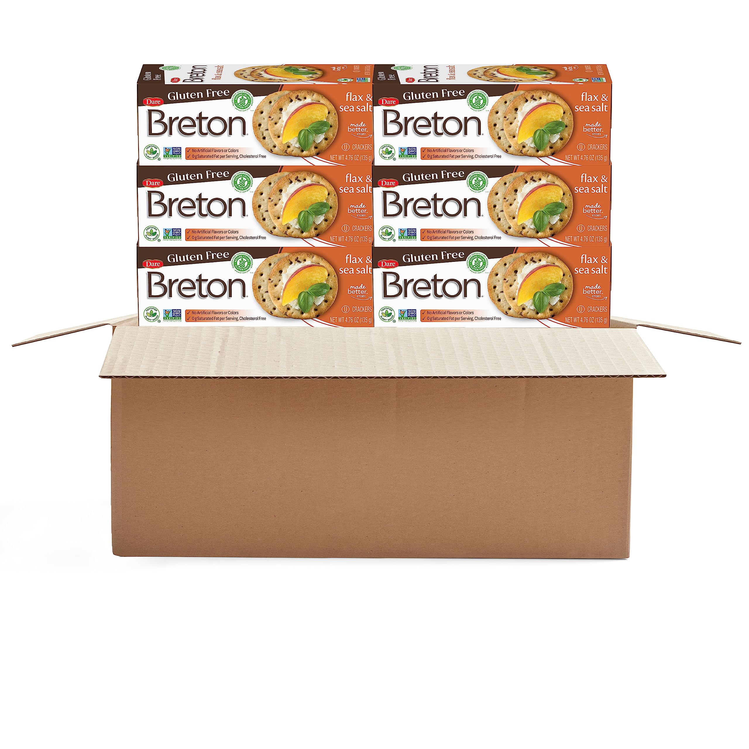 Dare Breton Gluten Free Original Flax Crackers – 4.76oz (6-Pack) – Healthy Party Snacks No Artificial Colors or Flavors – Perfect for Entertaining, Lunches & Gluten-Free Diets