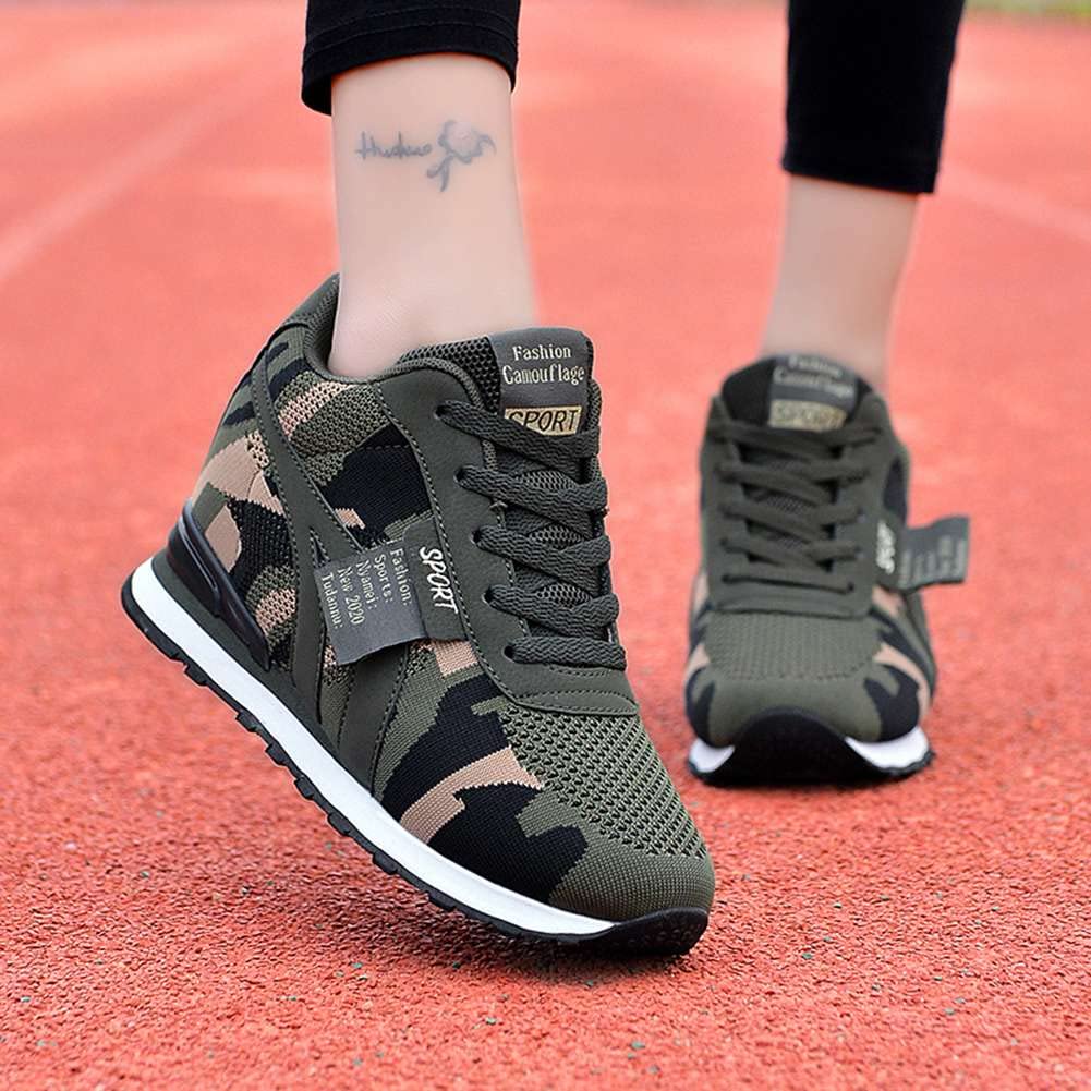 WILTENA Women's Camouflage Mesh Sneakers - Breathable Invisible High Heel Wedge Platform Shoes for Casual Wear, Outdoor & Fashion