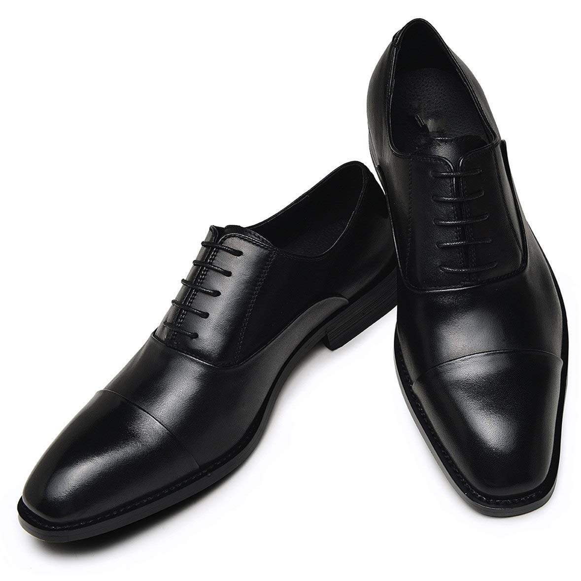 Men's Oxford Shoes - Lace-Up Square Cap Toe Leather Dress Shoes with Anti-Slip Rubber Sole | Formal & Casual Wear for Wedding, Office & Daily Use