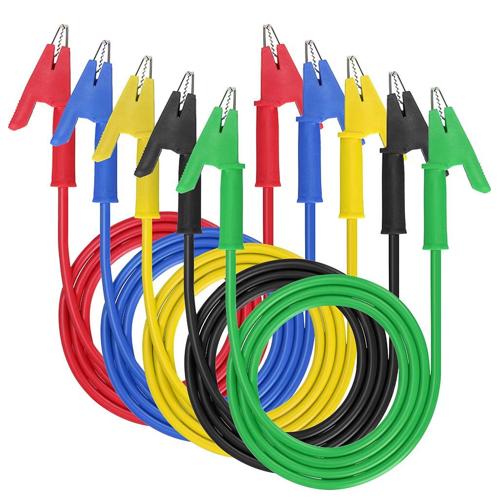 5 Pack Alligator Clips Test Leads - Dual Ended Copper Clamps for Electrical Testing in Labs & DIY