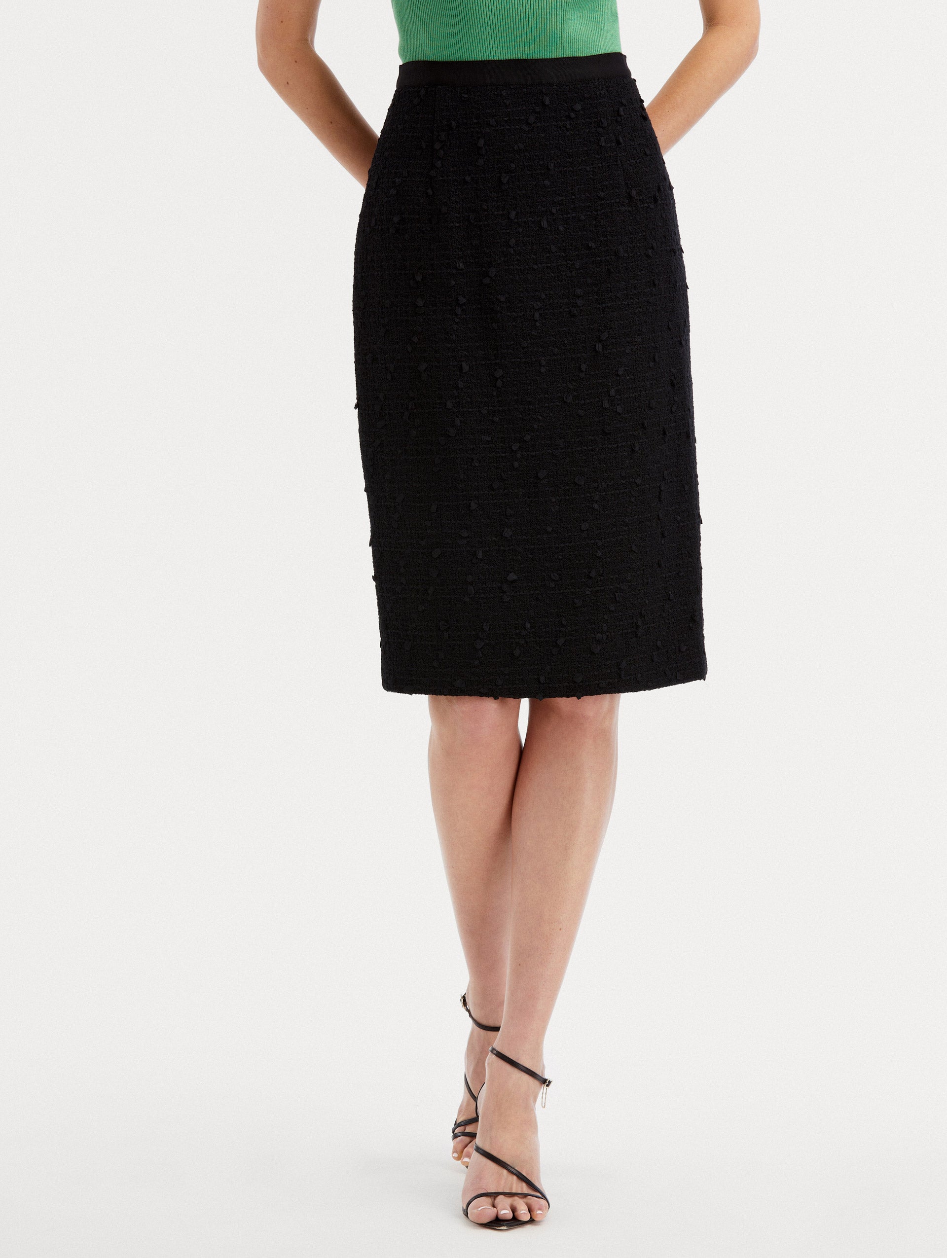 Elegant Ribbon Tweed Pencil Skirt for Women - High Waist Office Work Slim Fit Stretch Midi Skirt - Perfect for Business, Cocktail Parties & Formal Events