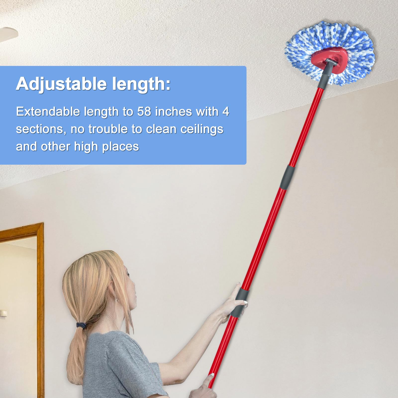 O-Cedar RinseClean Spin Mop Replacement Kit - 3 Mop Heads, Adjustable 30-58 Inch Iron Handle & Triangle Cover | Compatible with O-Cedar 2-Tank System | Perfect for Hardwood Floors, Tile & Kitchen Cleaning