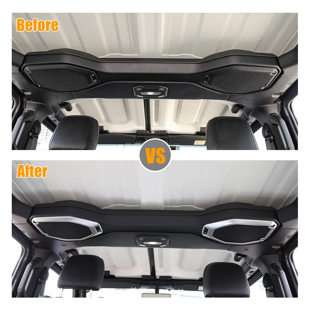 JeCar Silver Interior Trim Roof Speaker Decor Ring Accessories for Jeep Wrangler 2018-2023 JL & JLU Models - Upgrade Your Car Audio System for Off-Road Adventures & Daily Commutes