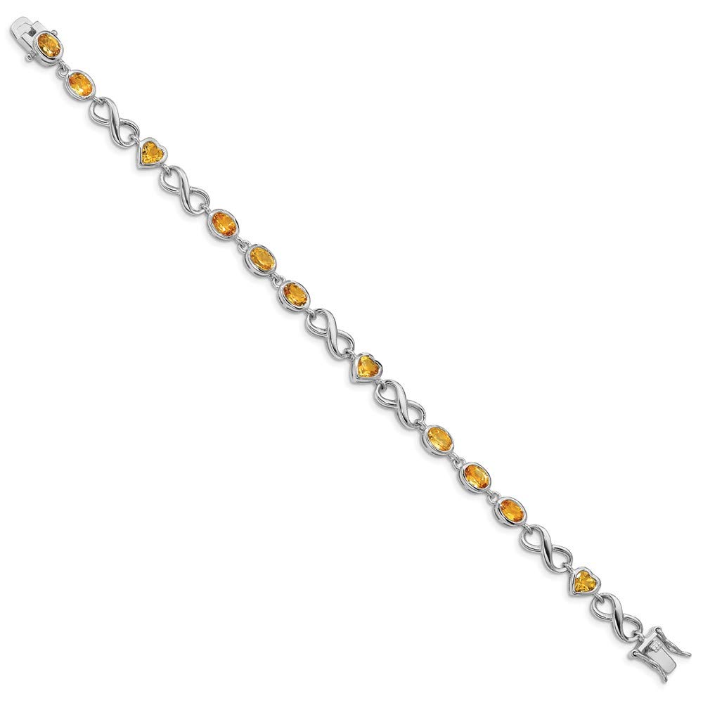 925 Sterling Silver Oval & Heart Citrine Bracelet for Women - Elegant Fine Jewelry Gift for Her (7.5 Inch) - Perfect for Birthdays, Anniversaries & Special Occasions