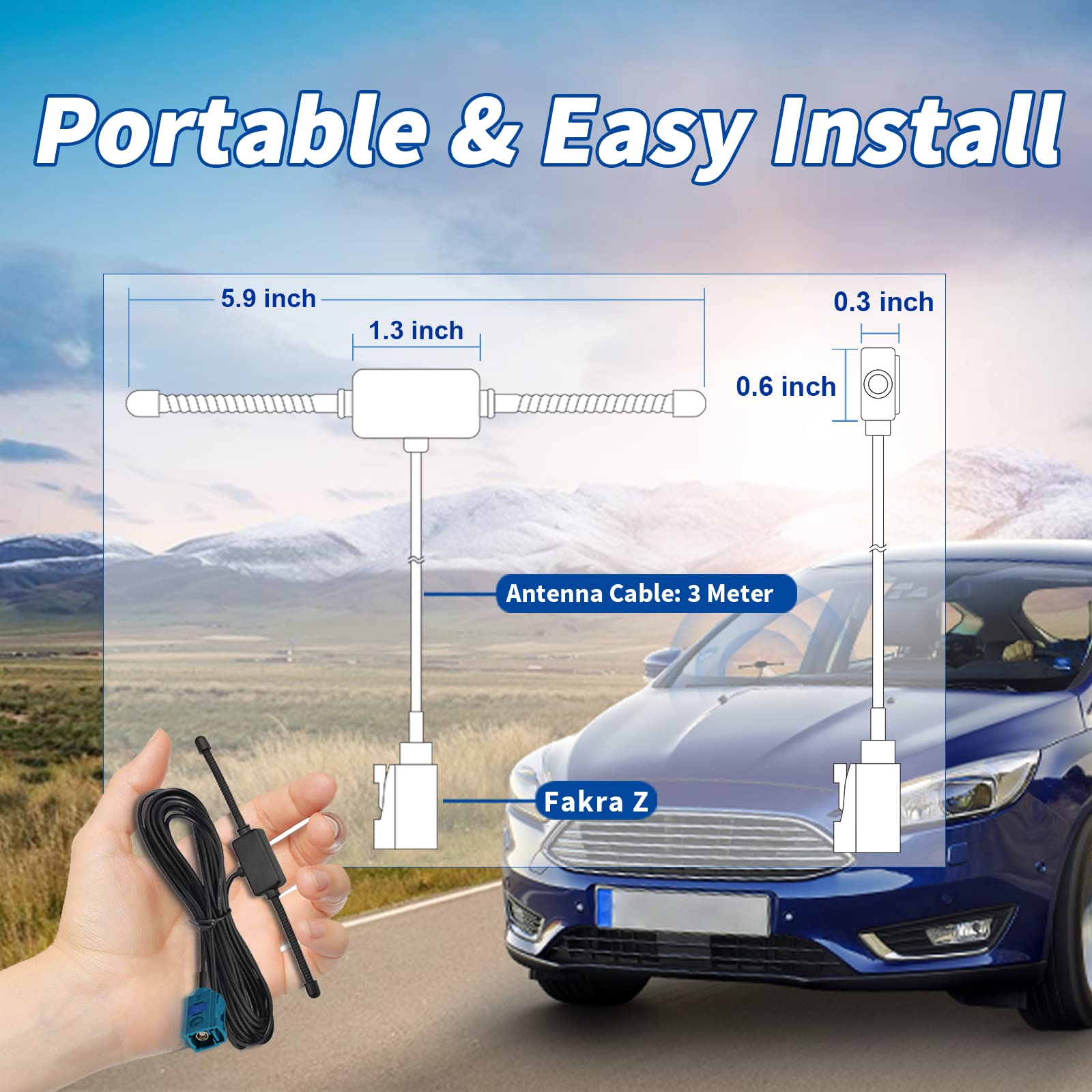 Bingfu Universal Car Stereo AM FM Dipole Antenna - Hidden Adhesive Mount Radio Antenna for VW, BMW, Mercedes - Improved Reception for Car Audio & Media Head Units - Perfect for SUVs and Vehicles