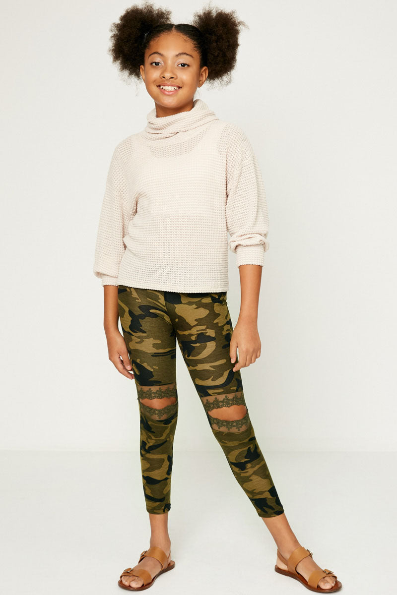 Camo Lace Cutout Yoga Pants for Women - Trendy Camouflage Print Workout Leggings for Gym, Running & Outdoor Activities