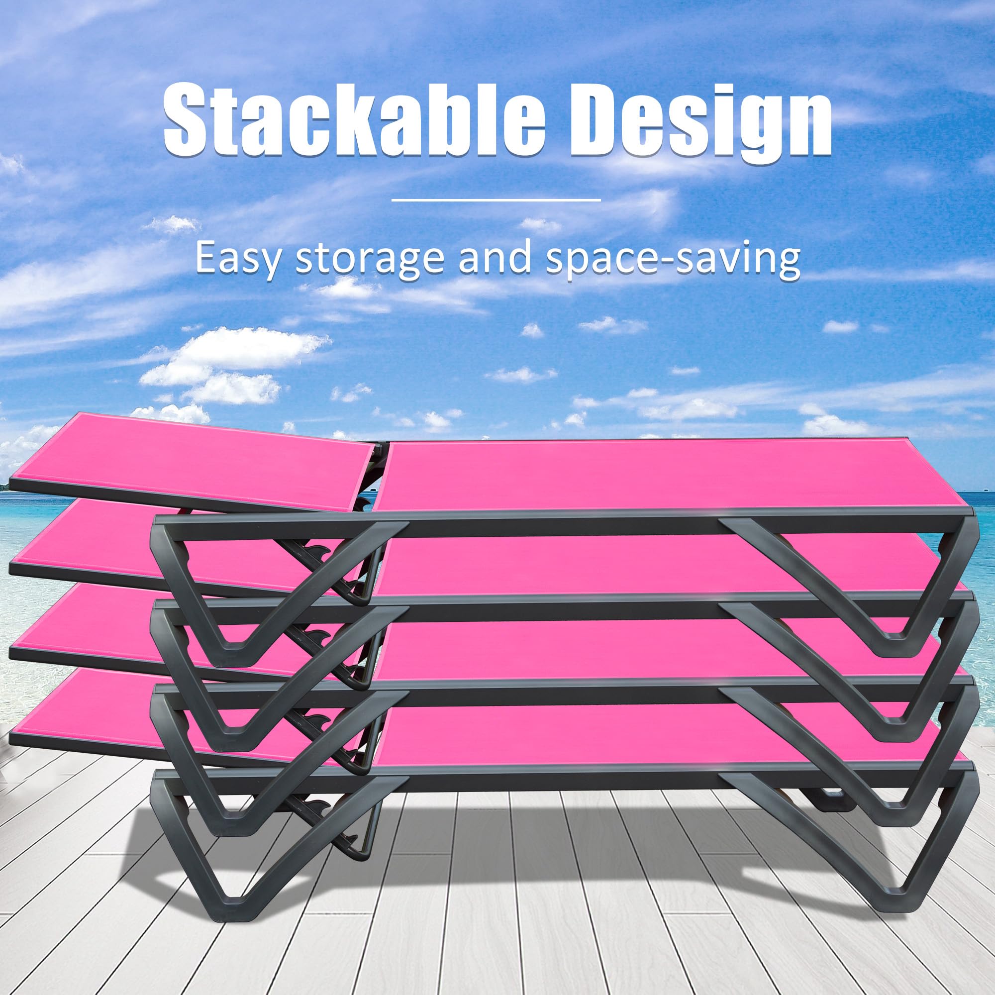 **Domi Pool Lounge Chairs Set of 2, Adjustable Aluminum Patio Chaise Lounge with Wheels - 5-Position Reclining, All-Weather Outdoor Furniture for Beach, Yard, Balcony & Poolside (Pink) - Perfect for Sunbathing, Relaxing & Outdoor Lounging**