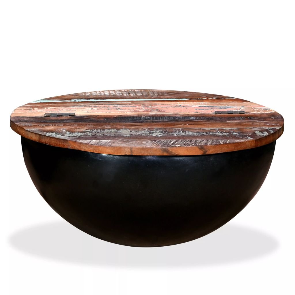 vidaXL Solid Reclaimed Wood Black Bowl-Shaped Coffee Table - Rustic Industrial Living Room Furniture for Home Decor