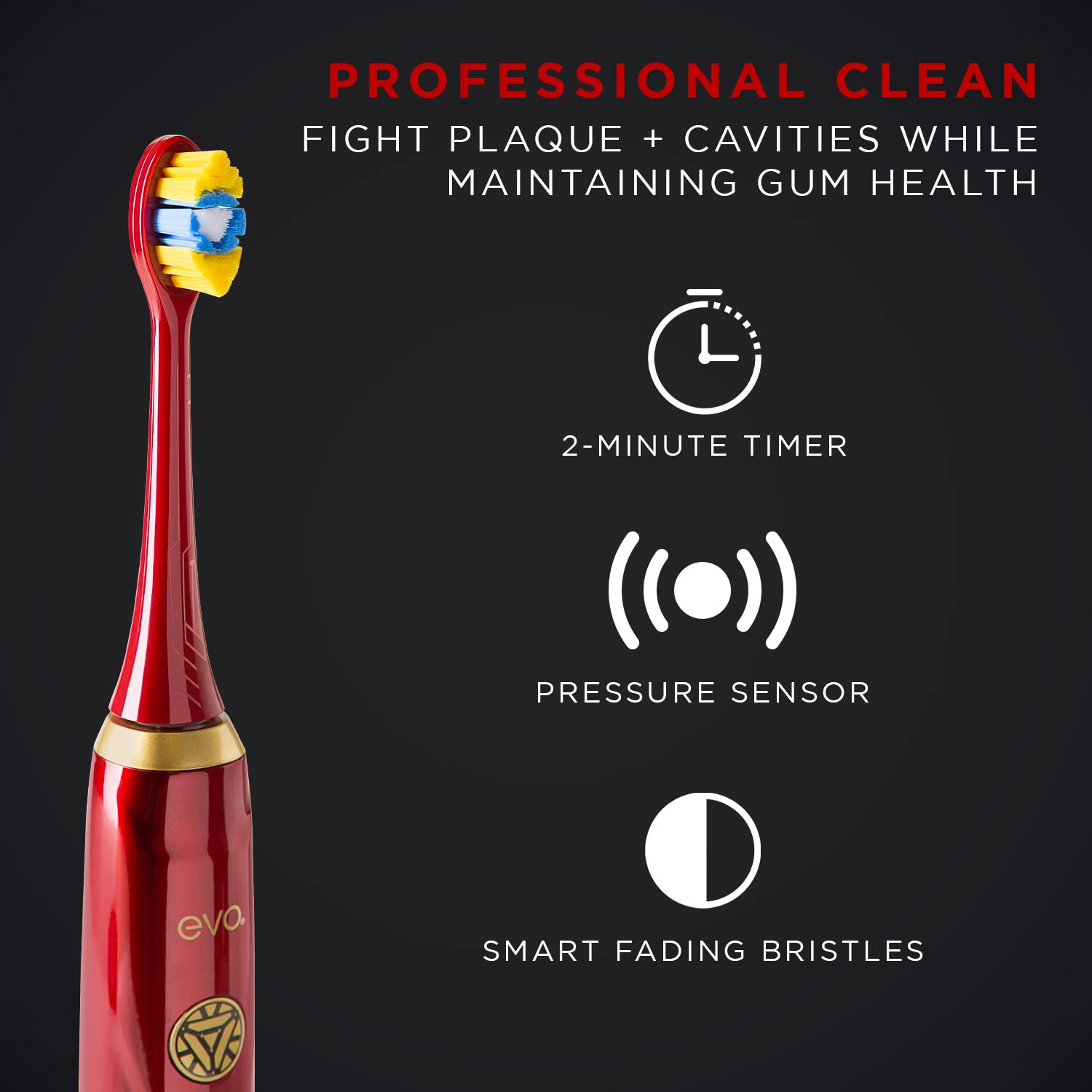 IRM-1 Iron Man Rechargeable Sonic Electric Toothbrush for Adults - Marvel Superhero Toothbrush with 2-Minute Timer, 4 Replacement Brush Heads & USB Charger - Perfect for Travel, Home Use & Gifts for Marvel Fans
