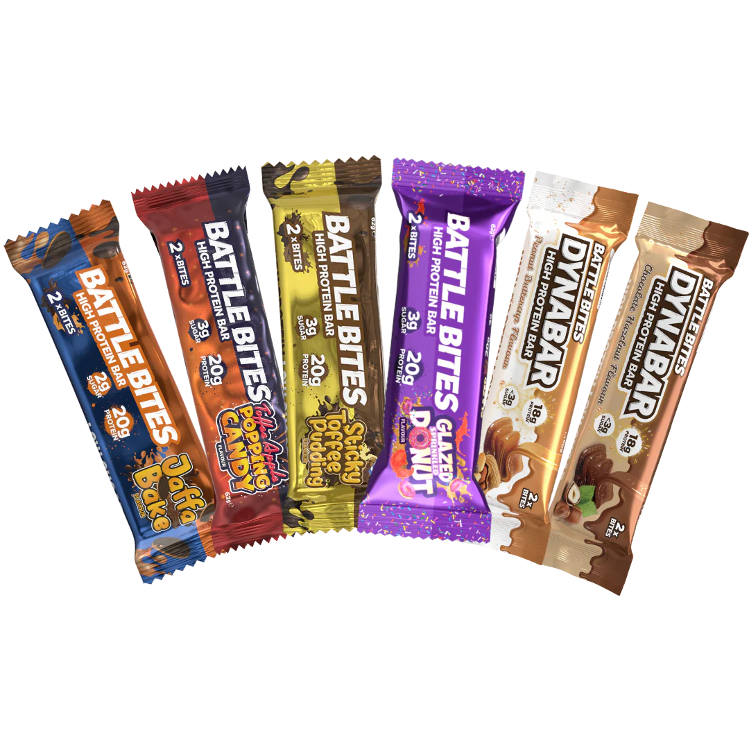 Battle Bites Protein Bars - High Protein Low Sugar Snack Bars (12 Pack, 62g Each) - Variety Pack All Flavors - Perfect for Gym, Hiking & On-the-Go Energy Boost