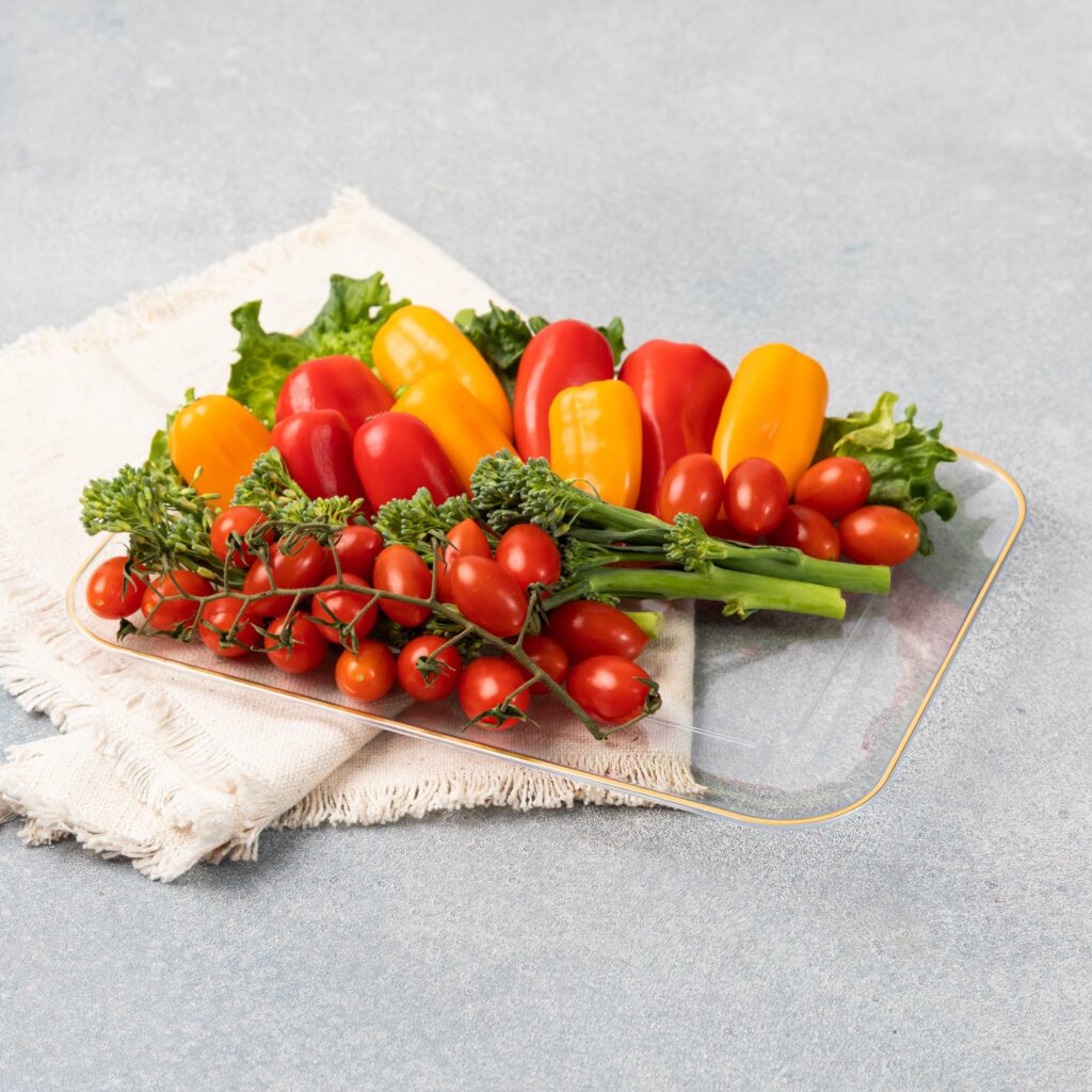 Organic Clear and Gold Rectangle Serving Dish Set of 2 - 8x11 Inch Elegant Appetizer Platter for Parties, Weddings, and Holiday Entertaining
