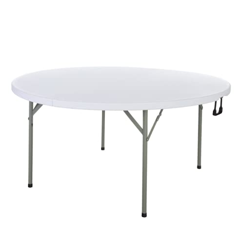 PRO&Family 5-Pack 60-Inch Round Heavy-Duty Granite White Plastic Folding Tables - Bi-Fold Desk, Bar, Coffee & Camping Table for Outdoor, Portable, Bistro & Home Use