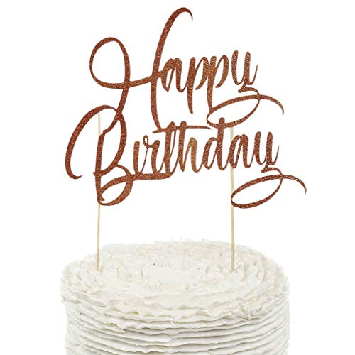 Happy Birthday Rose Gold Glitter Cake Topper - Elegant Wedding, Anniversary & Party Decoration for Cakes, Cupcakes & Desserts
