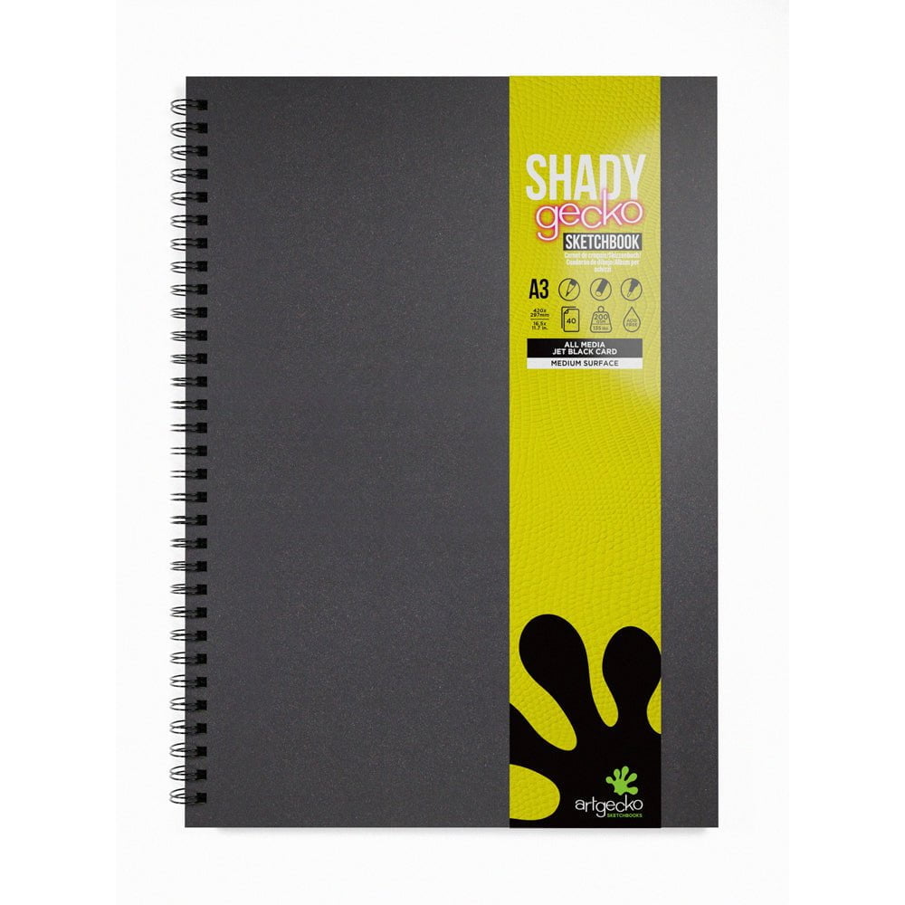 Artgecko Shady Sketchbook A3 Size - 80 Pages (40 Sheets) 200gsm Black Toned Paper - Perfect for Drawing, Sketching & Mixed Media Art - Ideal for Artists, Designers & Students