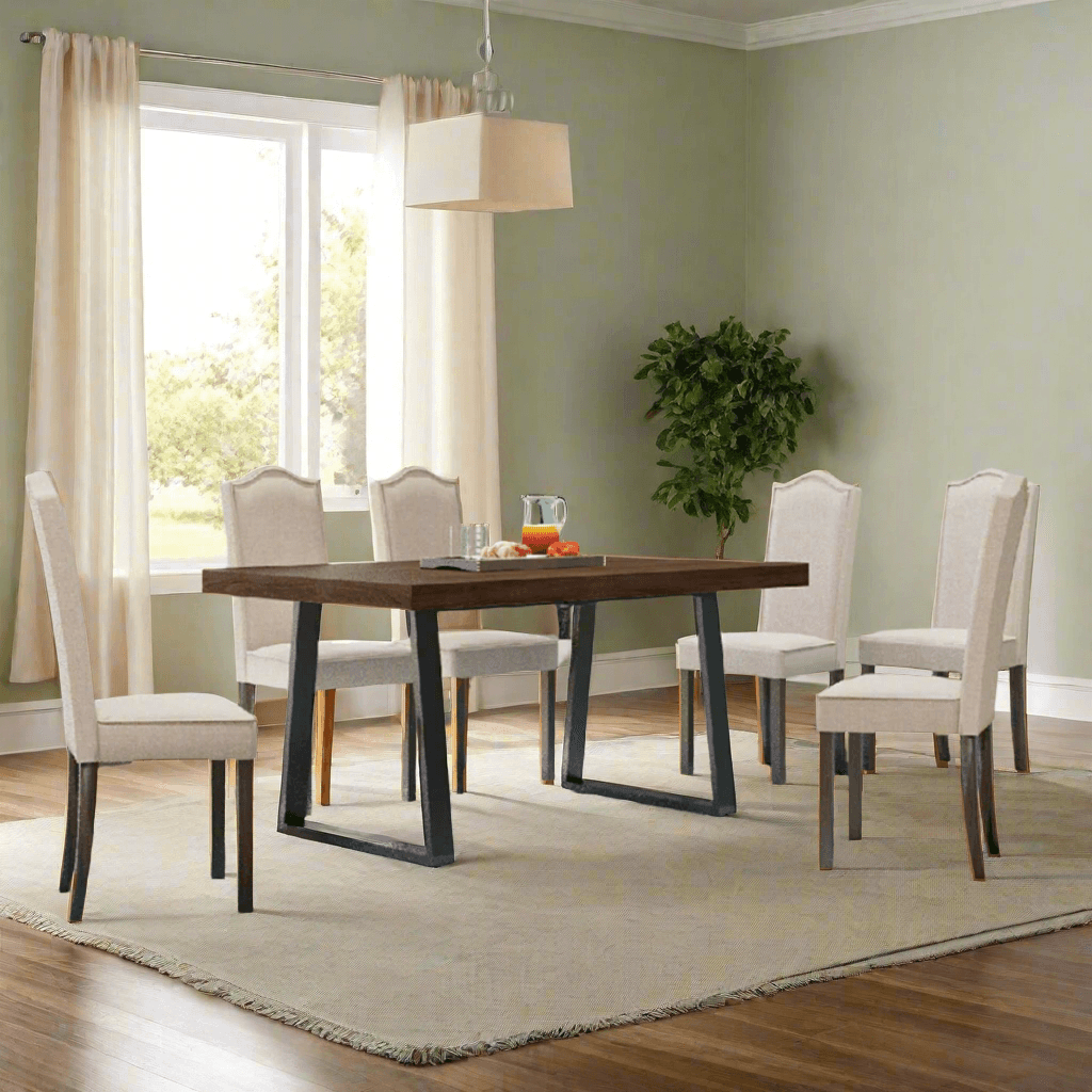 Kazimir II Solid Wood Dining Table and 6 Chairs Set - Rustic Farmhouse Style for Kitchen, Dining Room & Outdoor Entertaining