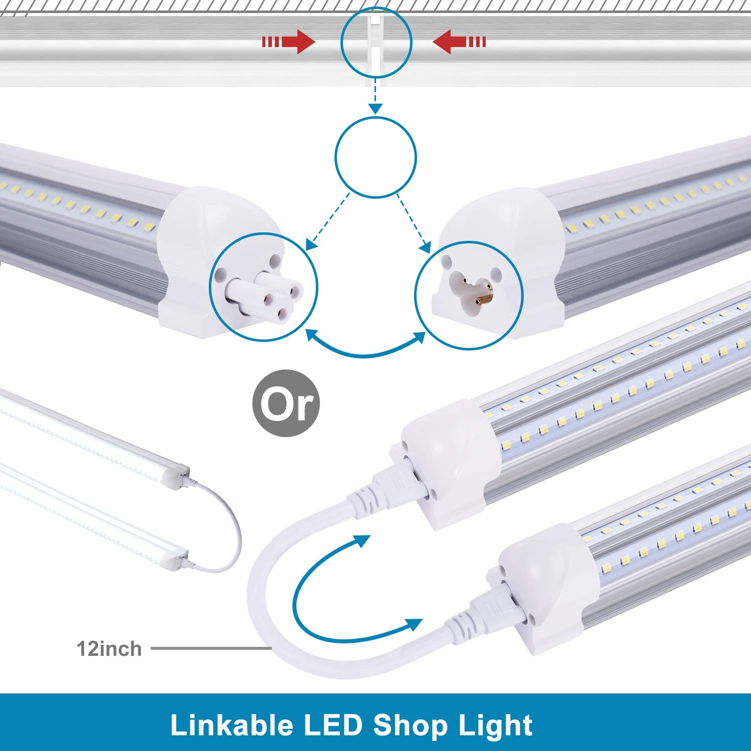 8FT Linkable LED Shop Light - 100W 12000LM High Output, T8 Integrated LED Tube Fixture with V-Shape Design, 6000K Bright White - Perfect for Garage, Warehouse, Workshop Lighting - Plug and Play Installation (10-Pack) - Energy Efficient Lighting Solution for Commercial & Industrial Spaces