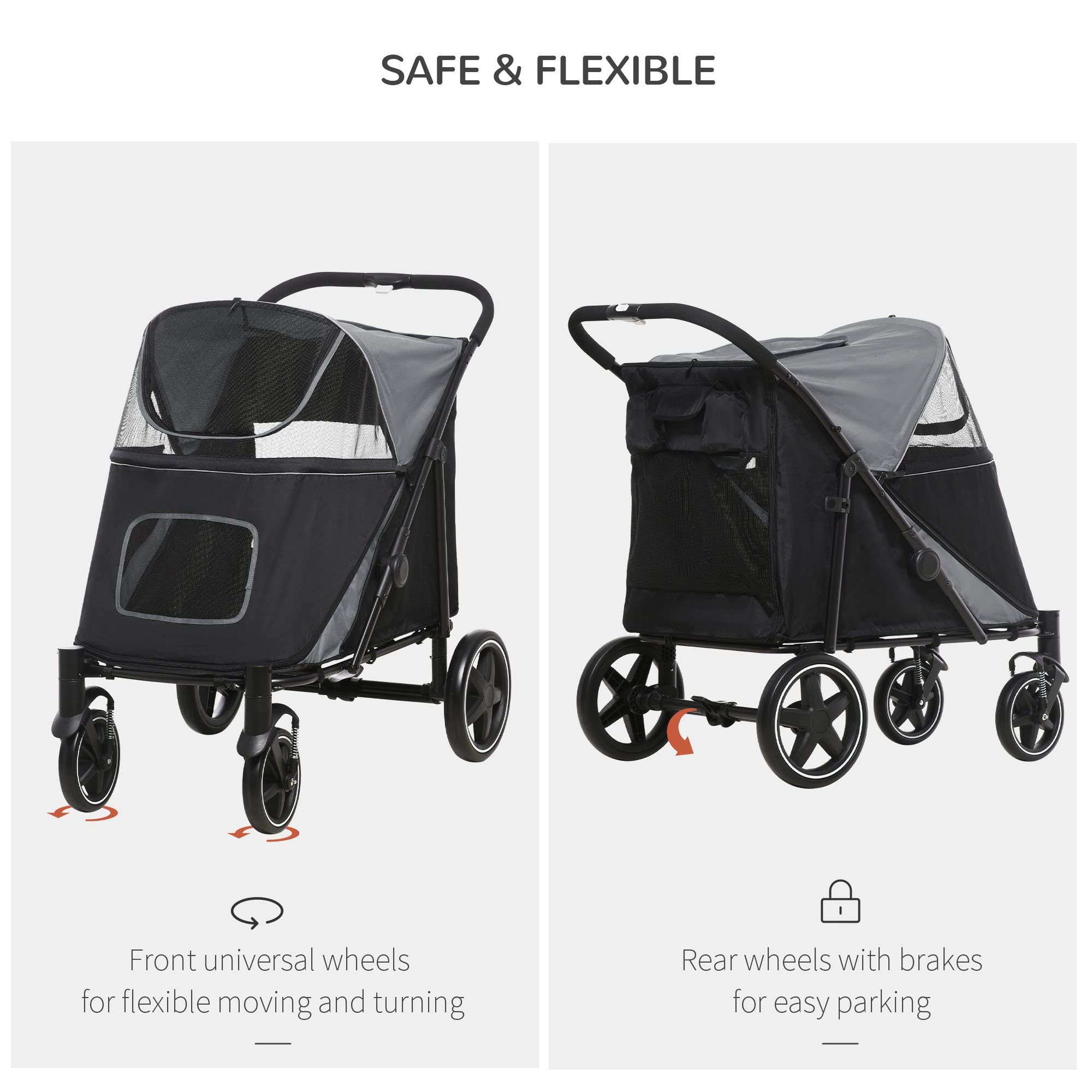 Extra Large Foldable Pet Stroller with Storage Bag & Mesh Window - Shock Absorbing Dog Stroller for Large Breeds (Gray) | Perfect for Outdoor Walks, Vet Visits & Travel with Your Dog
